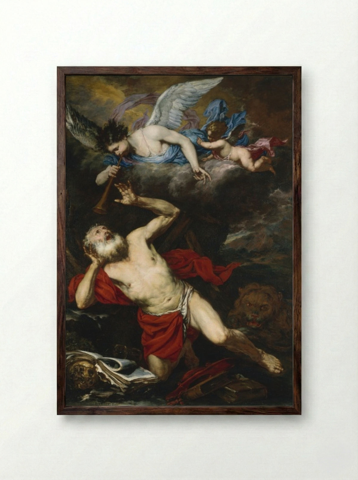The Vision of Saint Jerome - Giovanni Battista Langetti - Framed Print Dark Wood