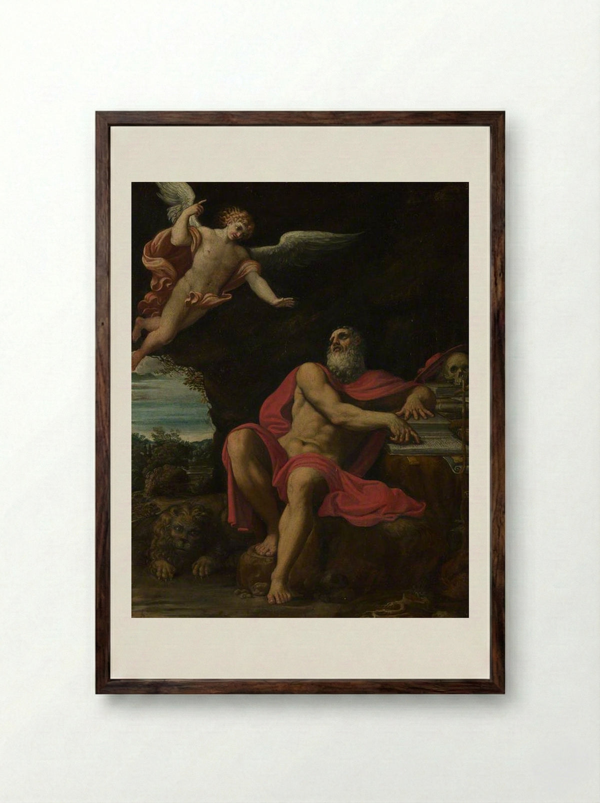 The Vision of Saint Jerome - Domenichino - Framed Print Dark Wood