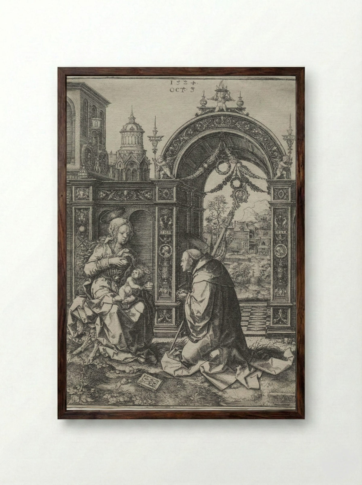 The Vision of St. Bernard - Dirk Vellert - Framed Print Dark Wood