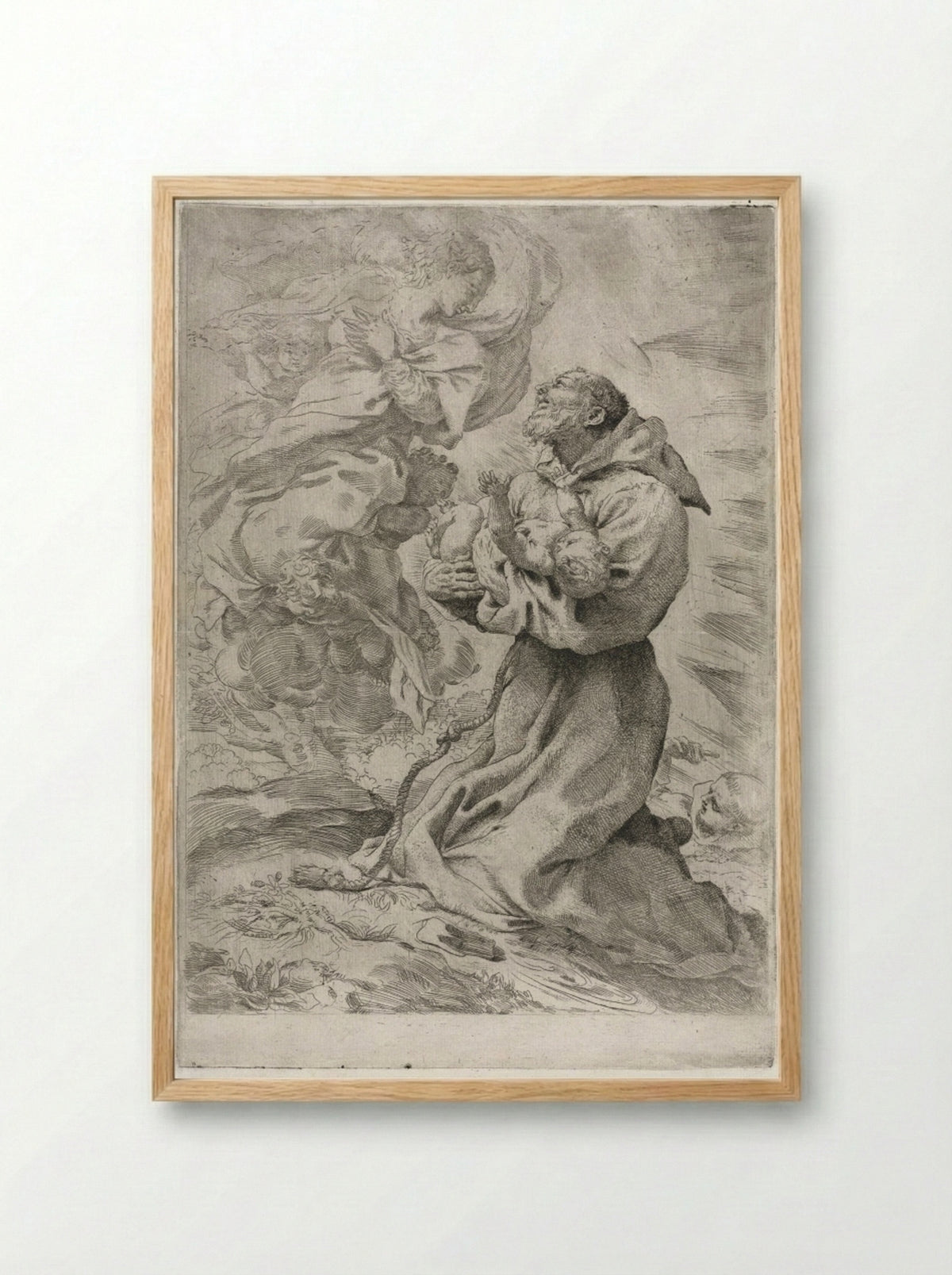 The Vision of St. Francis of Assisi - Pietro Faccini - Framed Print Wood