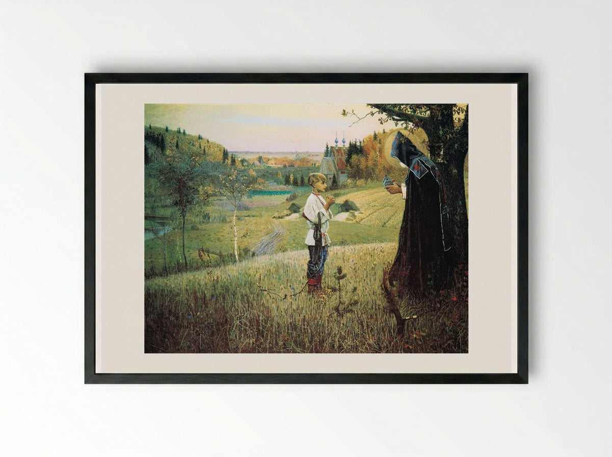 The Vision of the Young Bartholomew - Mikhail Nesterov - Framed Print Black
