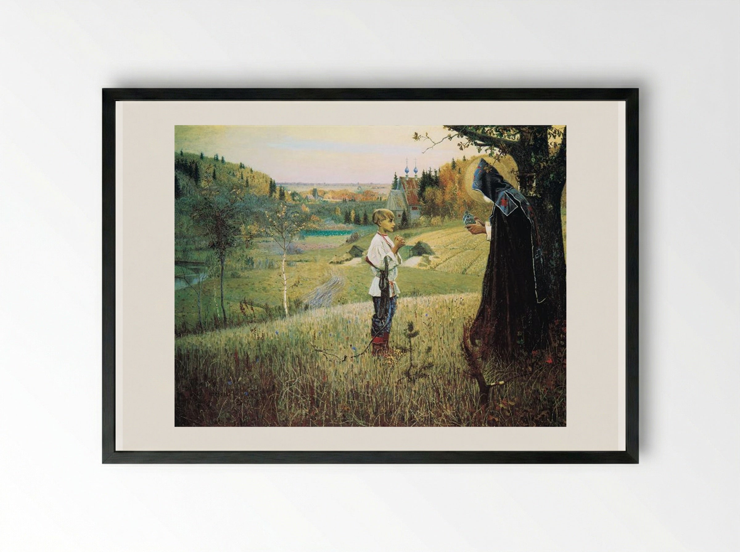 The Vision of the Young Bartholomew - Mikhail Nesterov - Framed Print Black