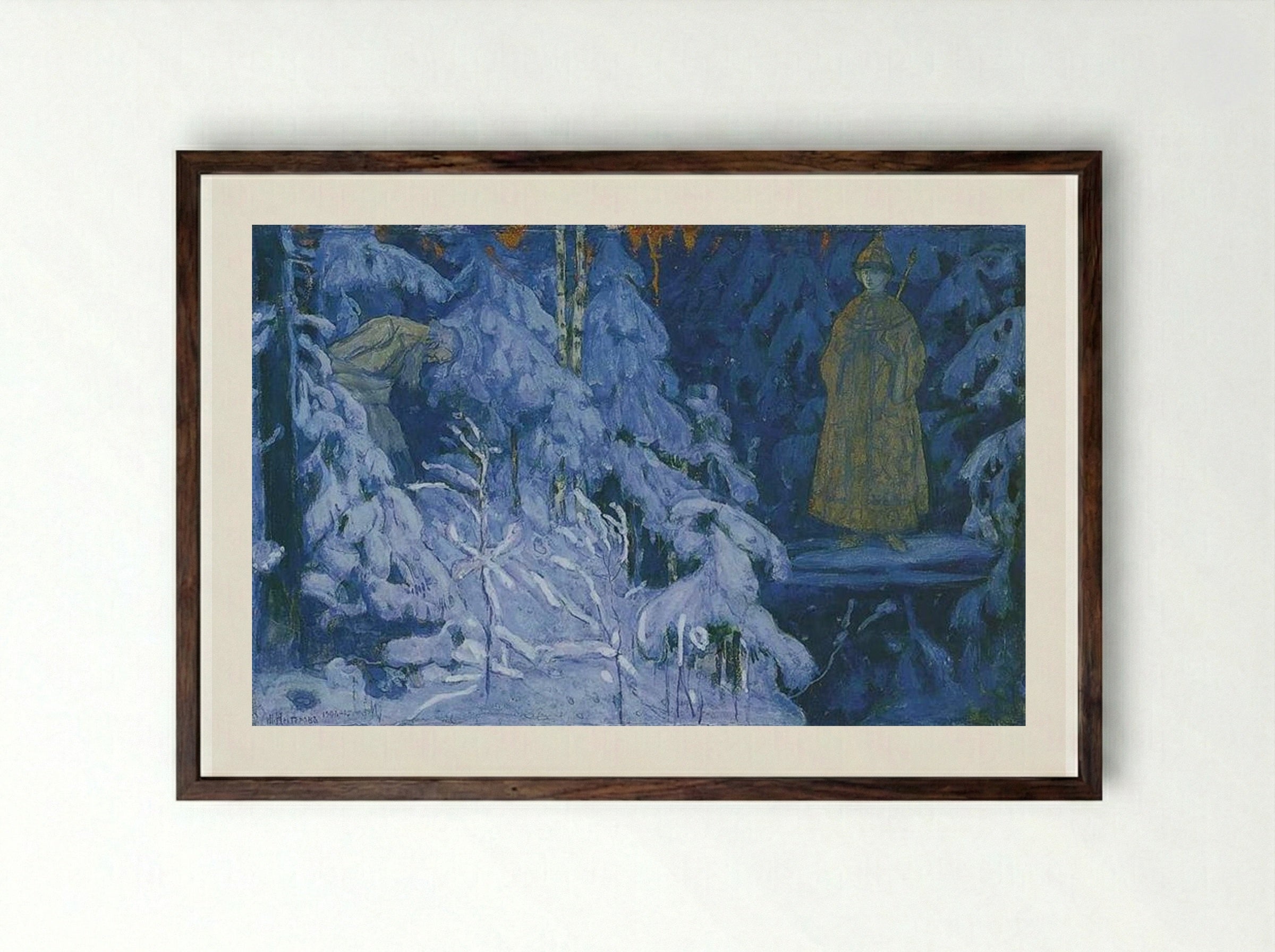 The Vision to Ivan Susanin - Mikhail Nesterov - Framed Print Dark Wood