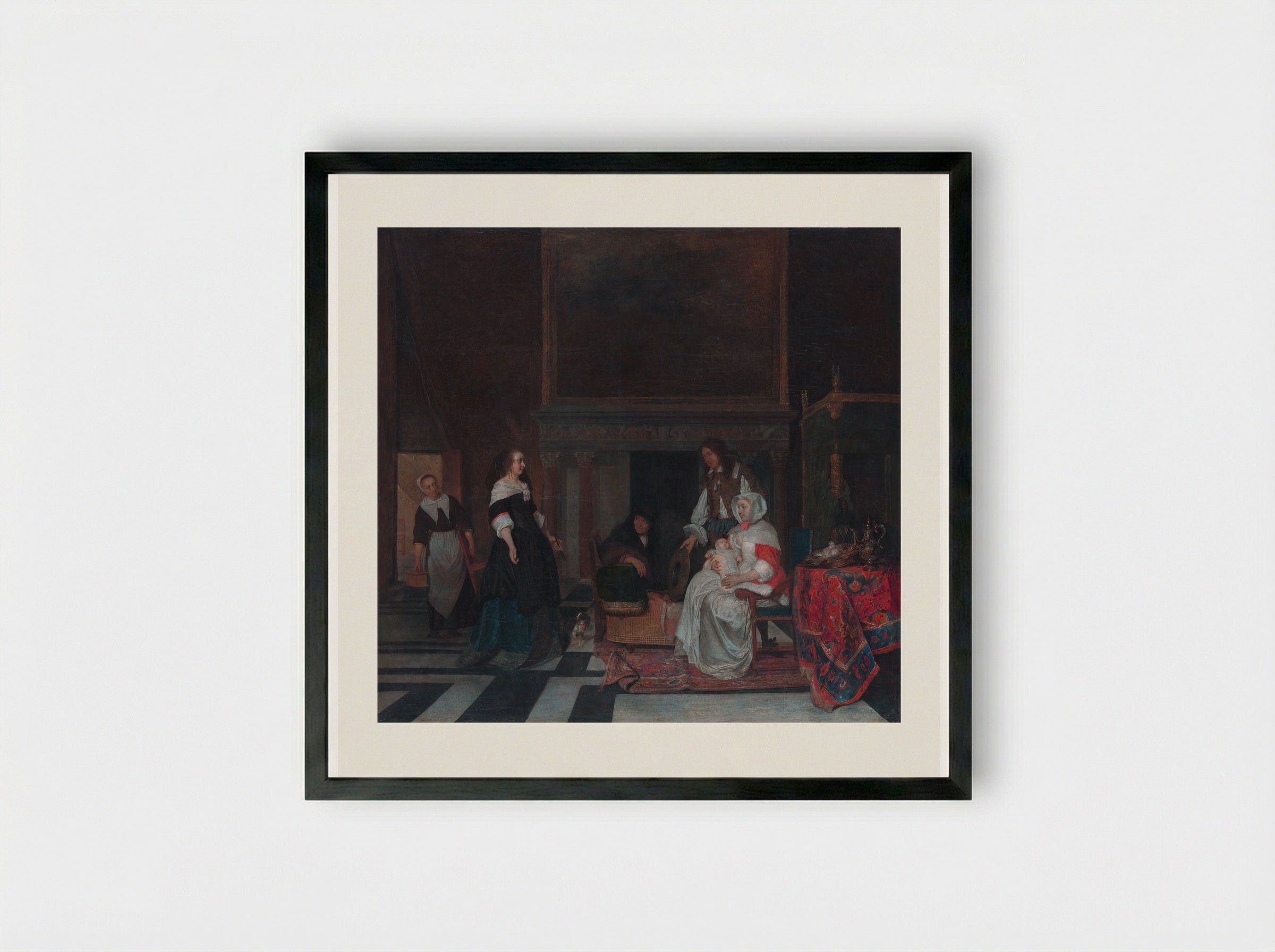 The Visit to the Nursery - Gabriël Metsu - Framed Print Black