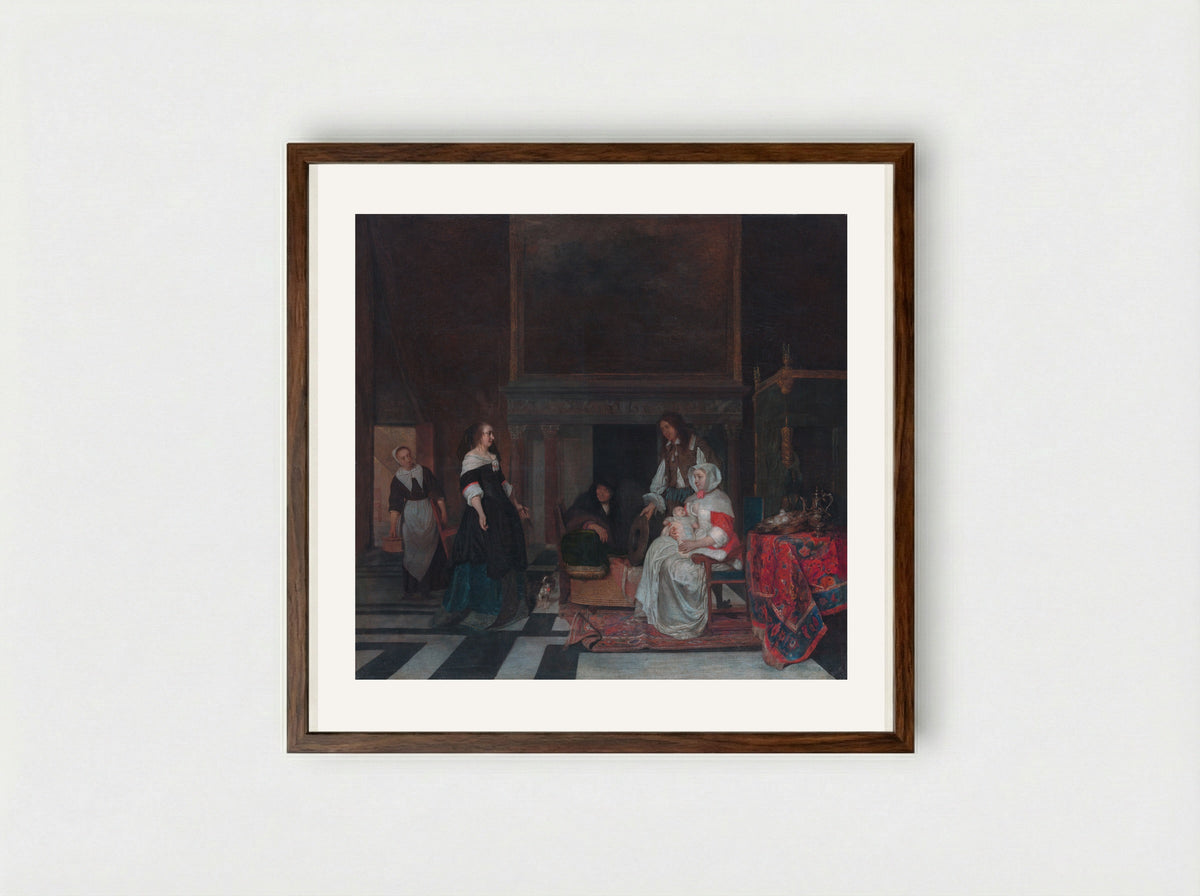 The Visit to the Nursery - Gabriël Metsu - Framed Print Dark Wood