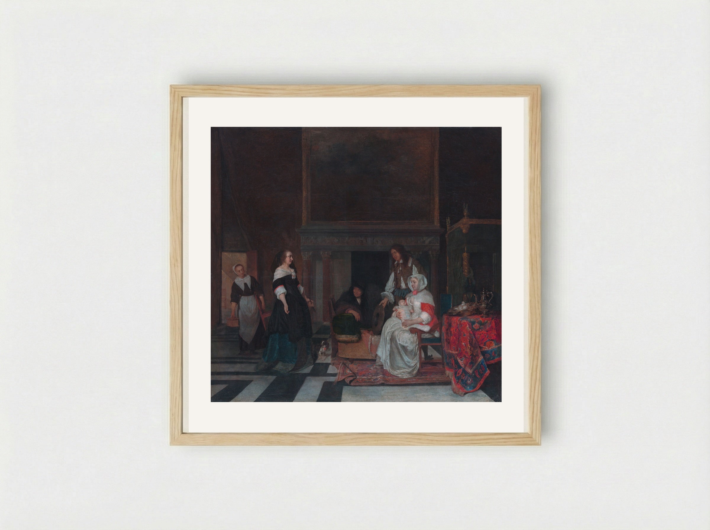 The Visit to the Nursery - Gabriël Metsu - Framed Print Wood