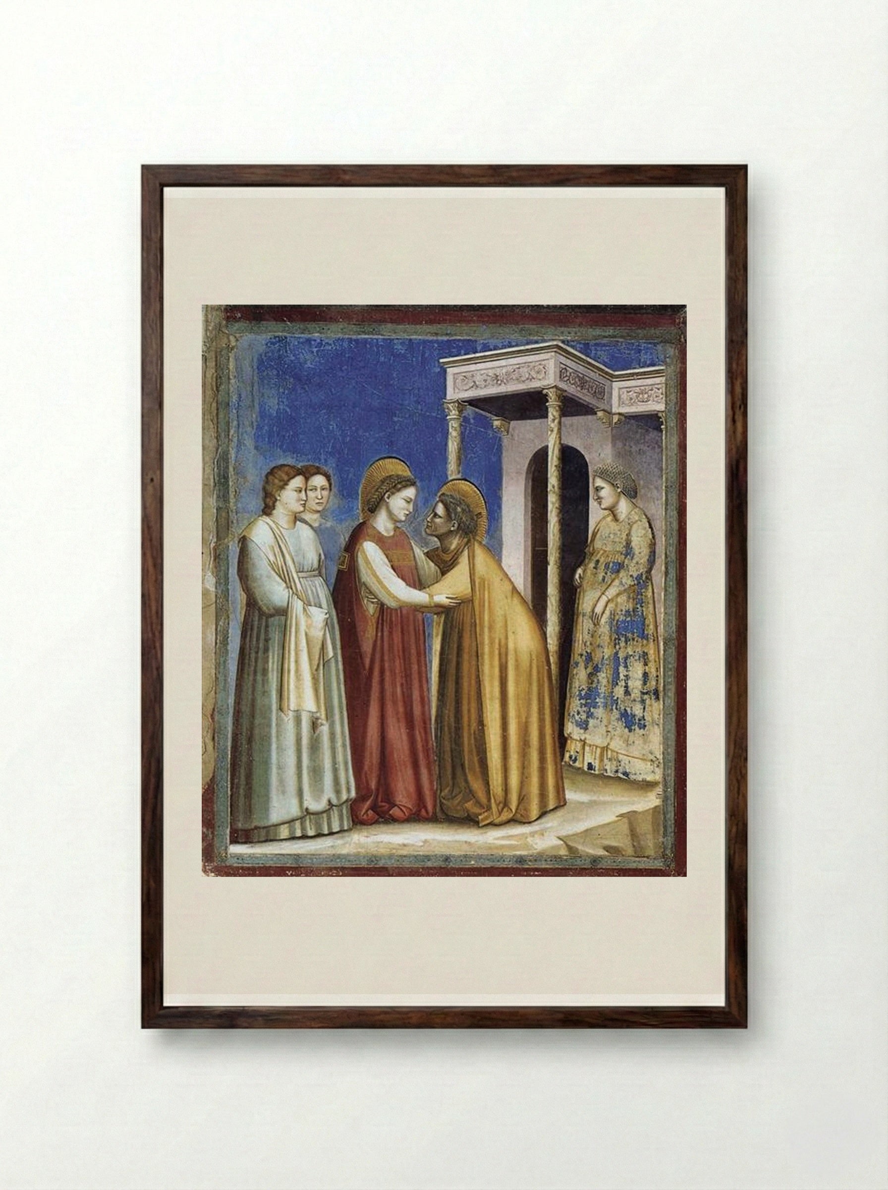 The Visitation - Giotto di Bondone - Framed Print Dark Wood