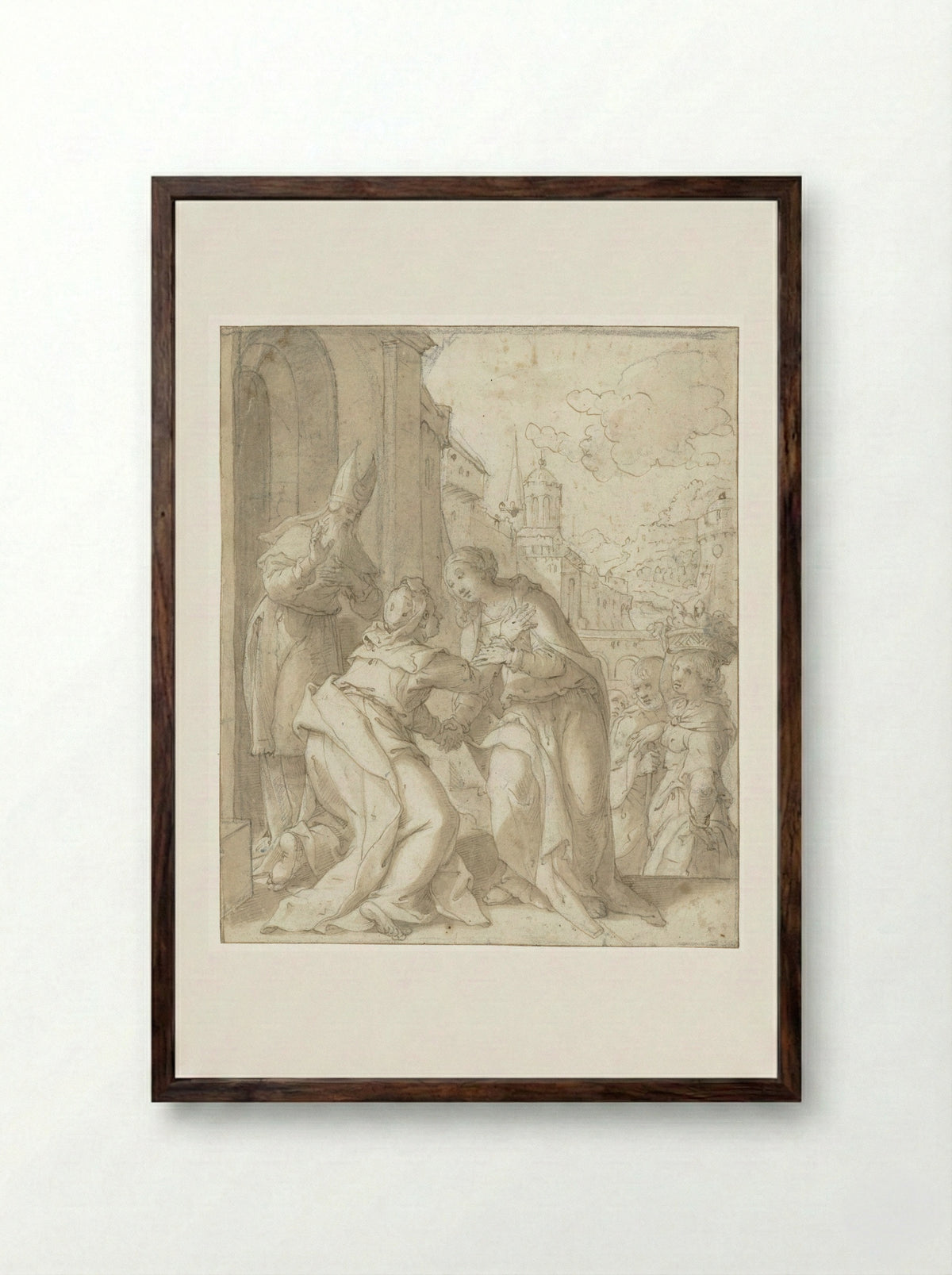 The Visitation - Denys Calvaert - Framed Print Dark Wood
