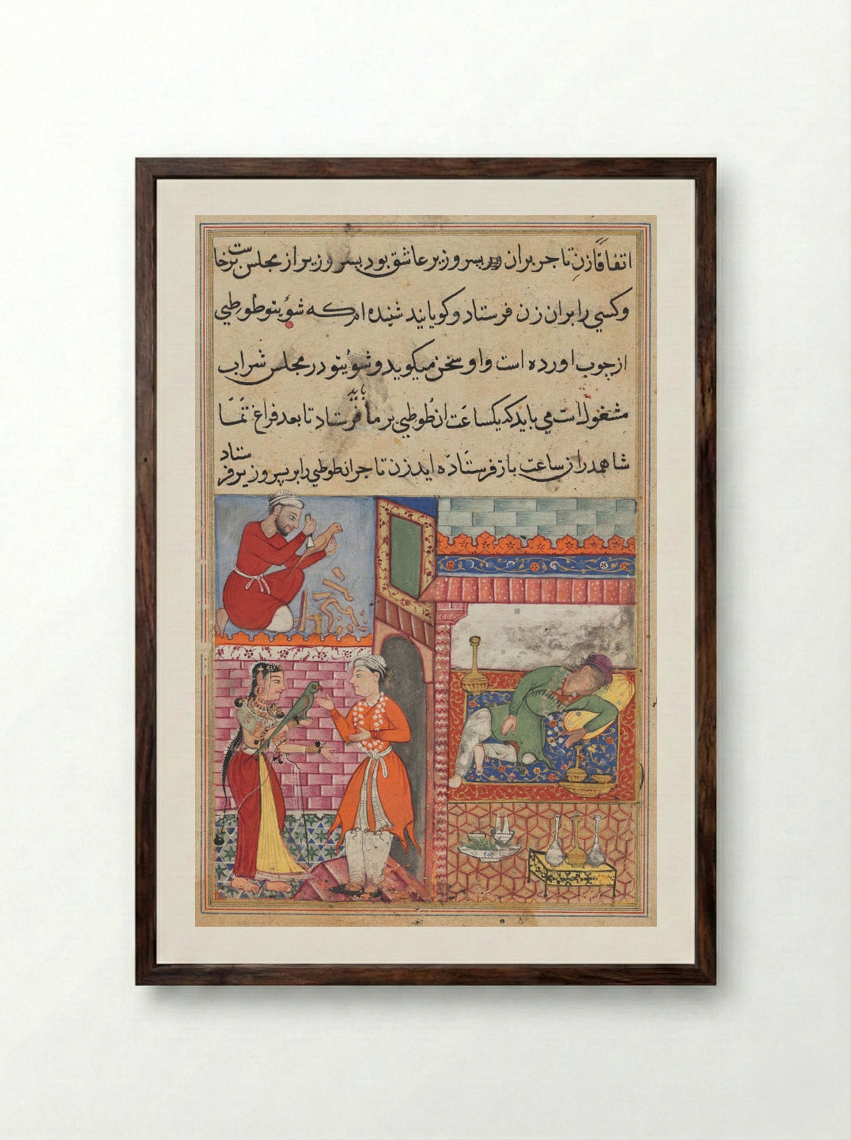 The Vizier’s Son Receives the Magic Wooden Parrot - Lalu - Framed Print Dark Wood