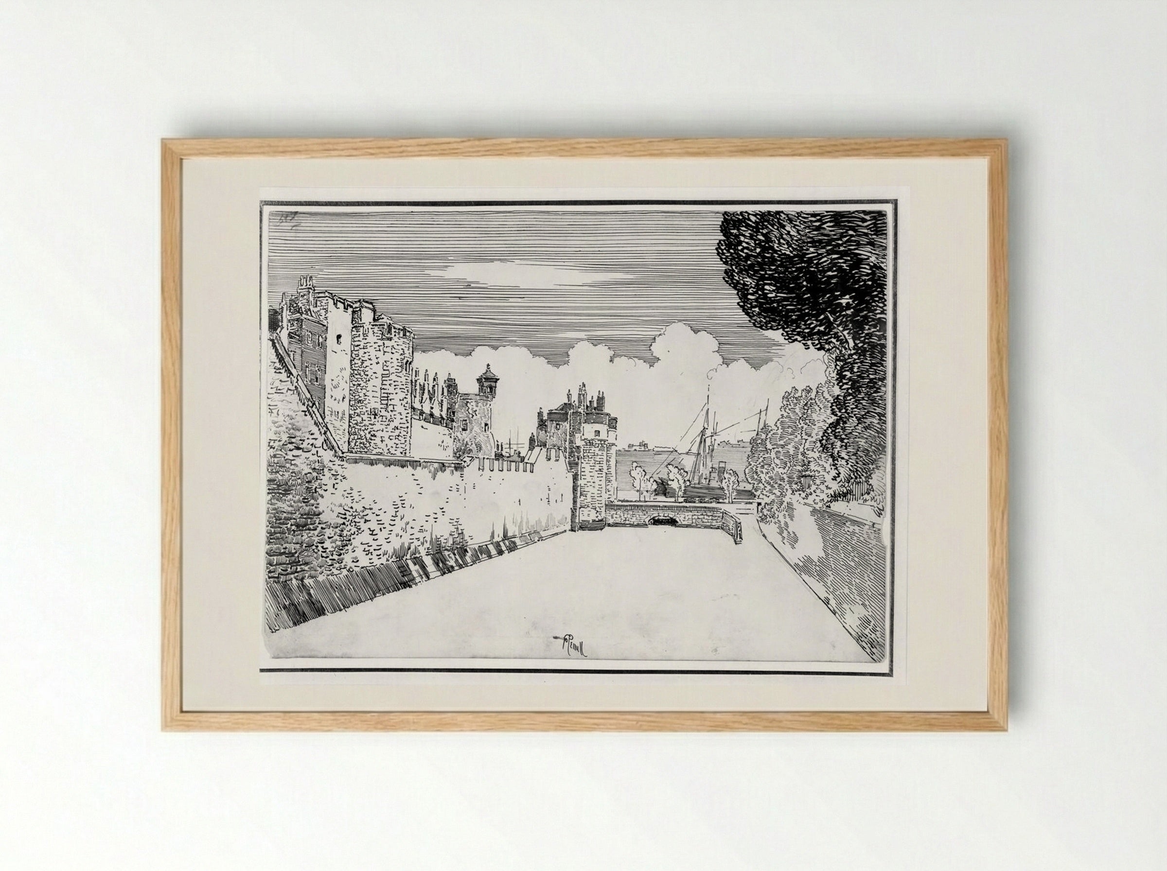 The Walls and Moat - Joseph Pennell - Framed Print Wood