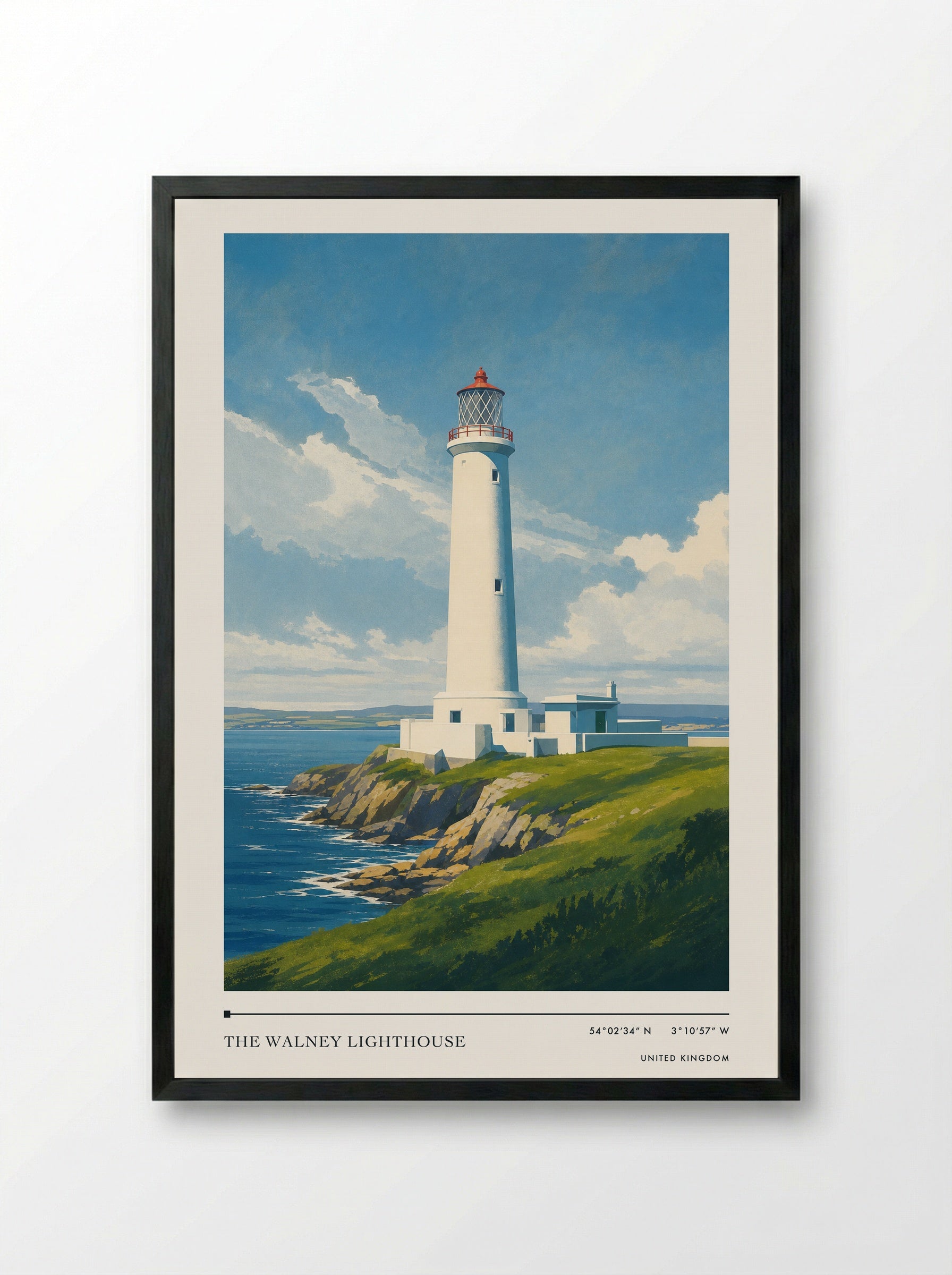 The Walney Lighthouse United Kingdom Travel Poster - Framed Print Black