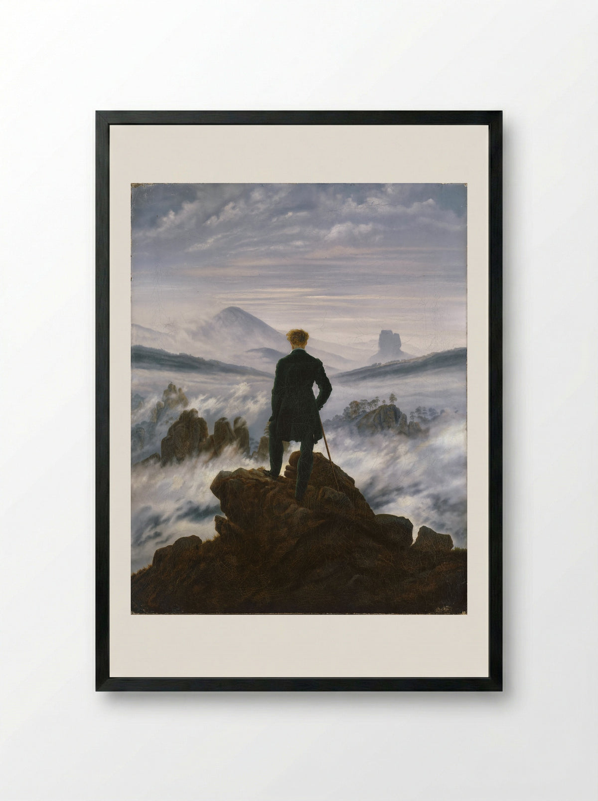 The Wanderer Above the Sea of Fog - Caspar David Friedrich - Framed Print Black