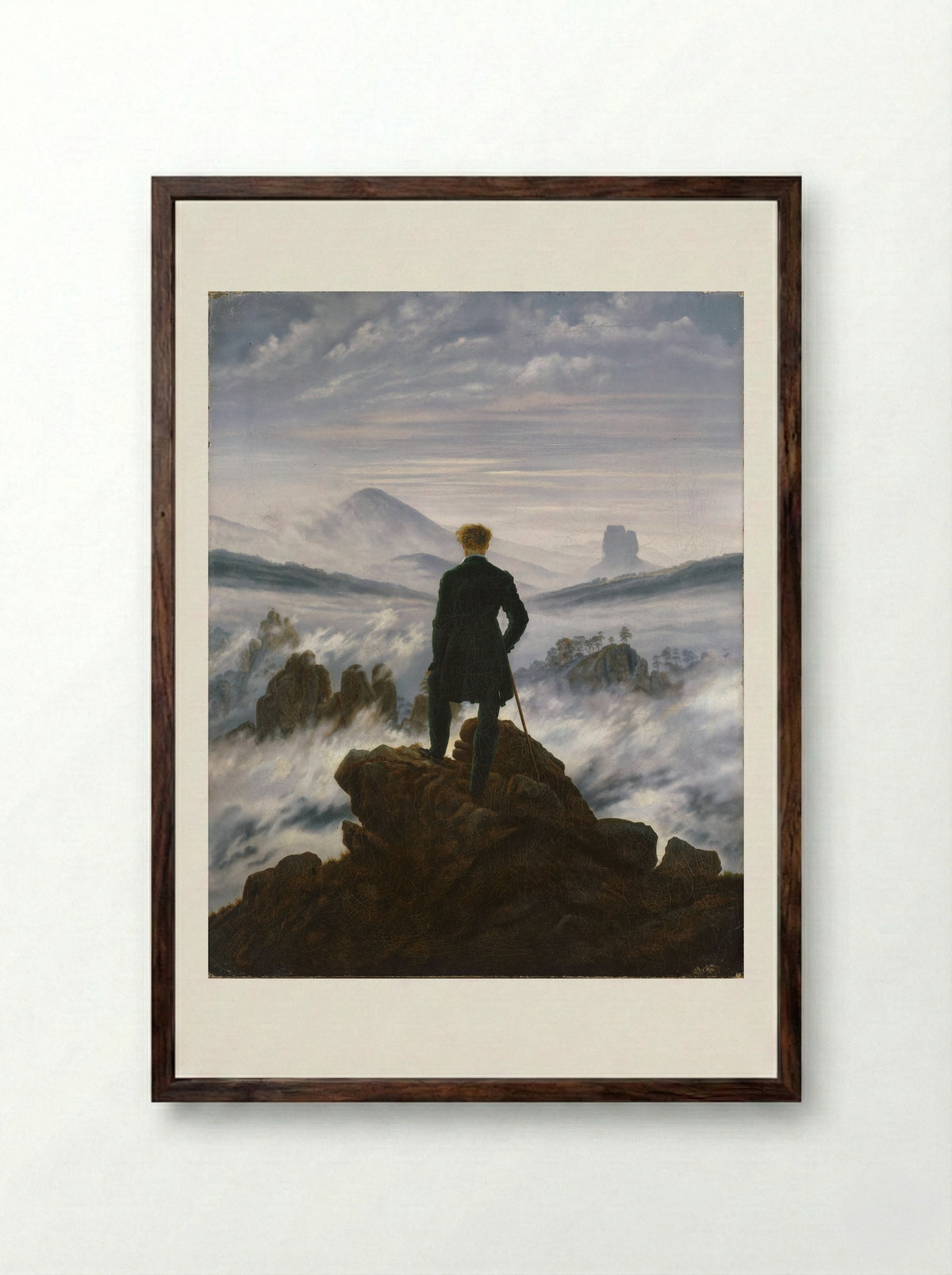 The Wanderer Above the Sea of Fog - Caspar David Friedrich - Framed Print Dark Wood