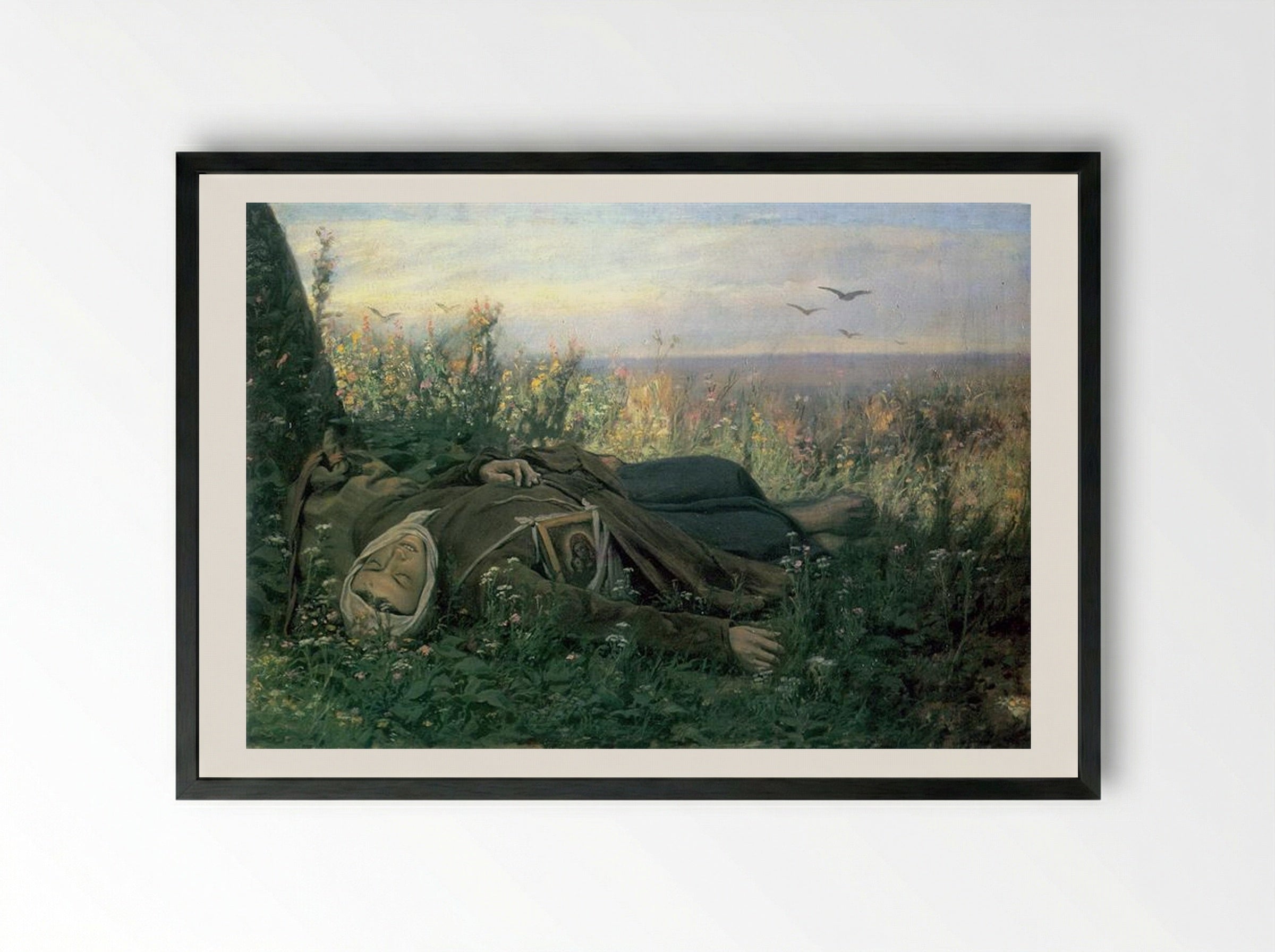 The Wanderer (Resting in a Field) - Vasily Perov - Framed Print Black