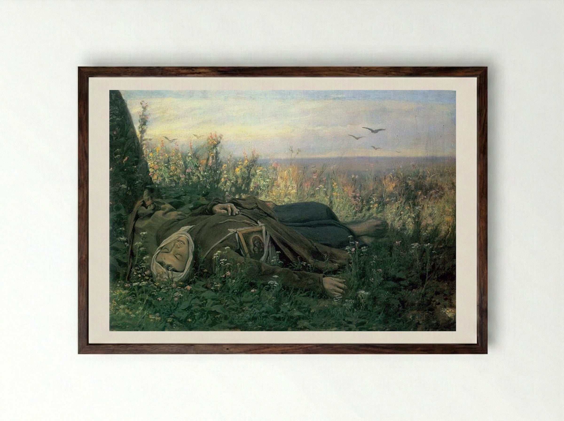 The Wanderer (Resting in a Field) - Vasily Perov - Framed Print Dark Wood