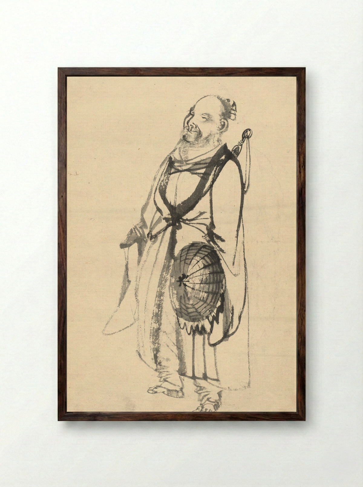 The Wandering Hermit - Kono Bairei - Framed Print Dark Wood