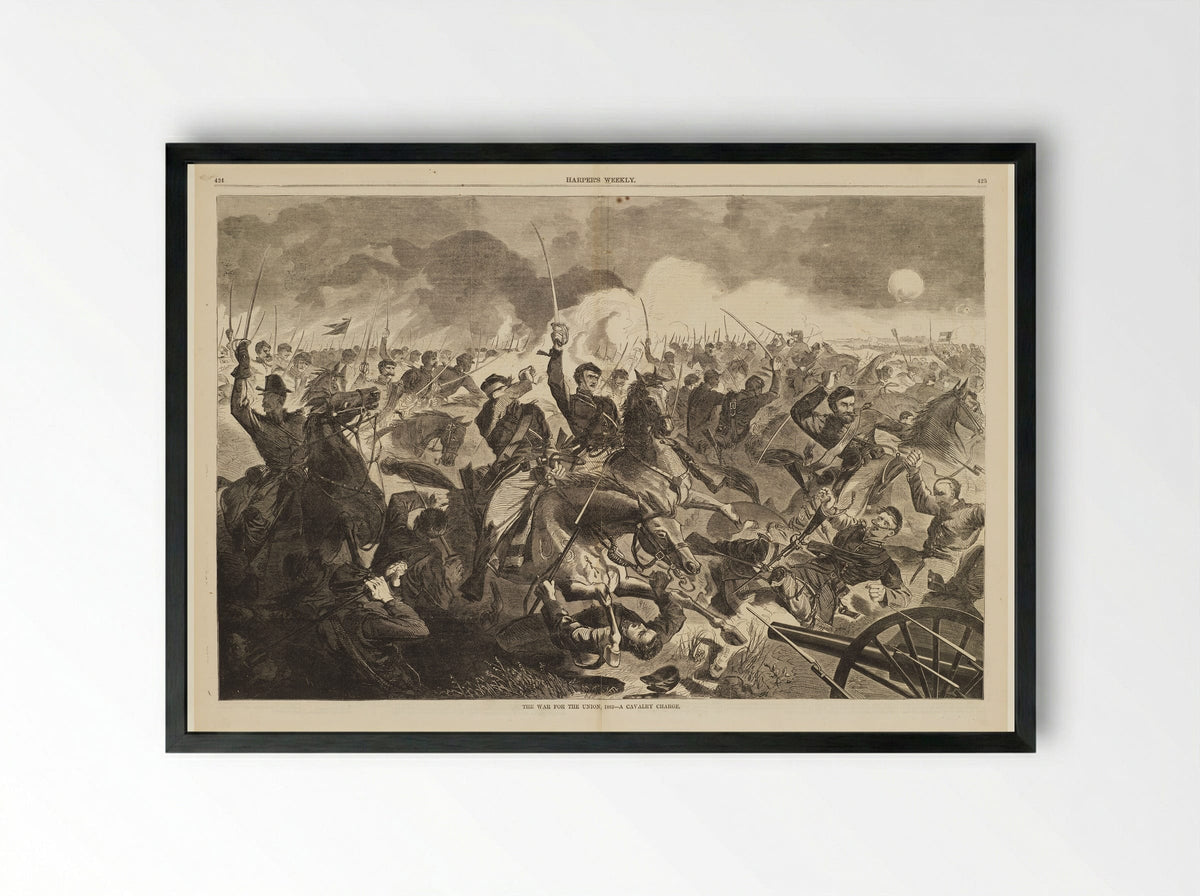 The War for the Union, 1862 - A Cavalry Charge - Winslow Homer - Framed Print Black