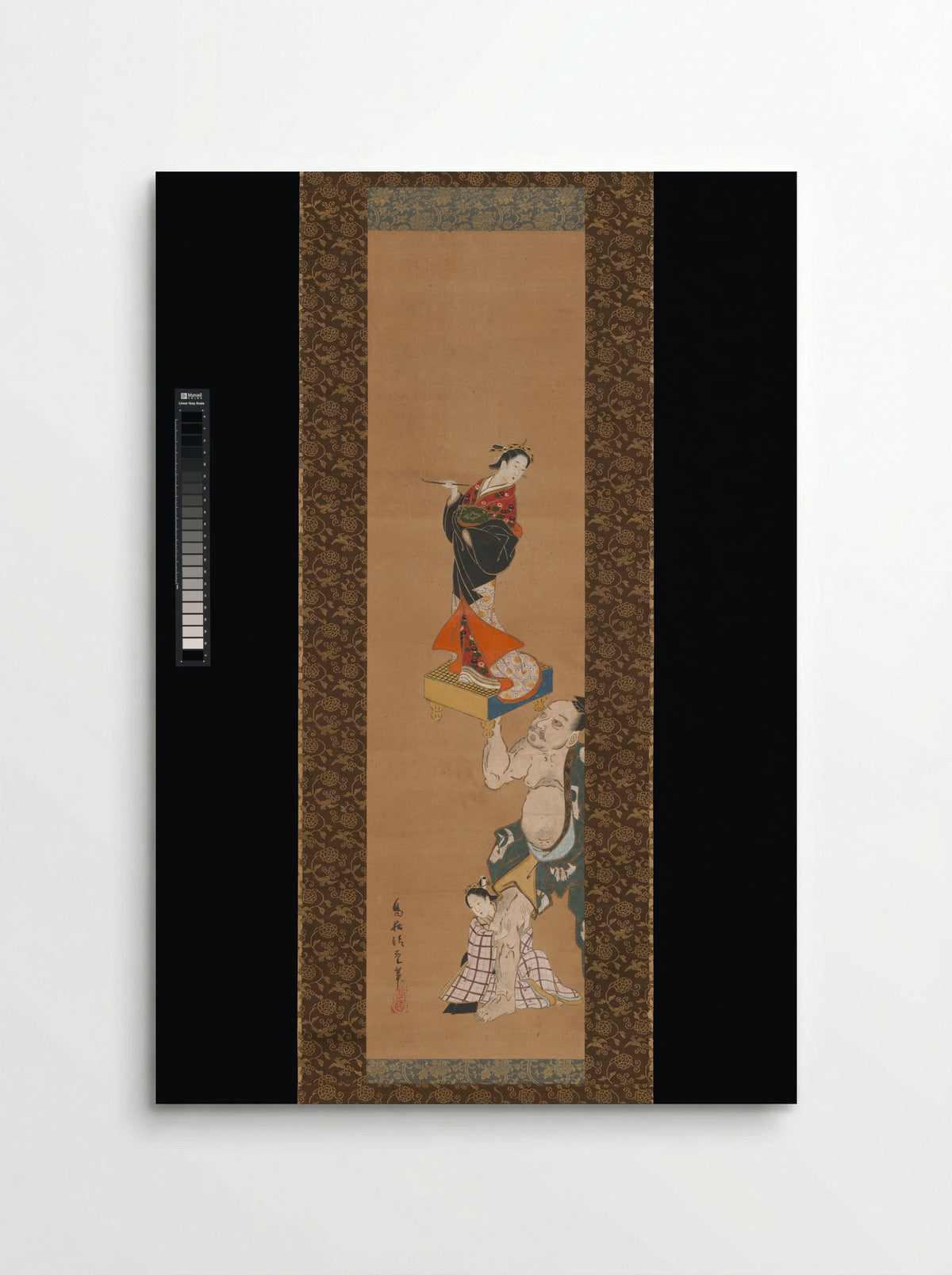 The Warrior Asahina Yoshihide Lifting a Puppet of a Courtesan on a Go Board - Torii Kiyoshige - Poster