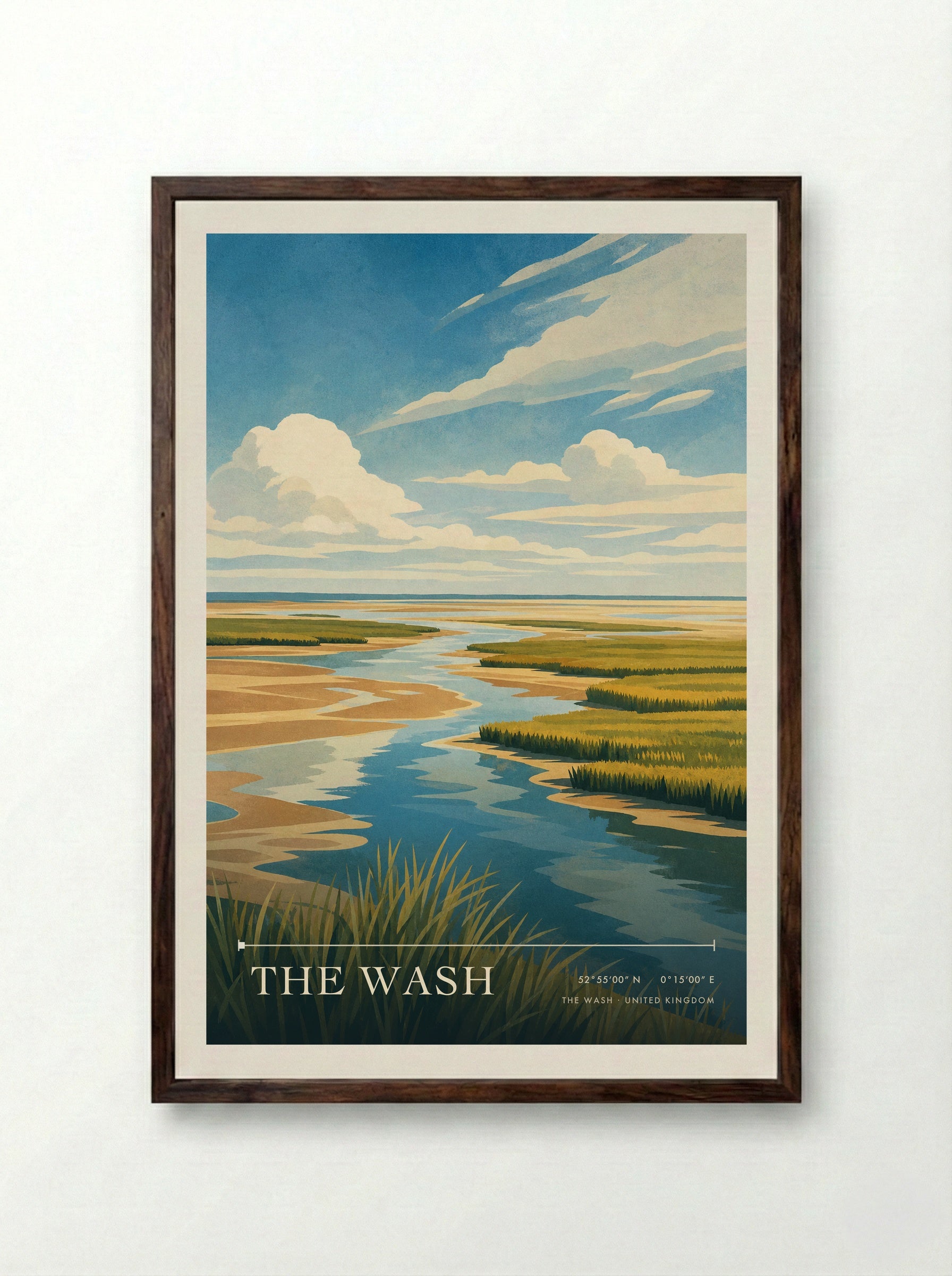 The Wash United Kingdom Travel Poster - Framed Print Dark Wood