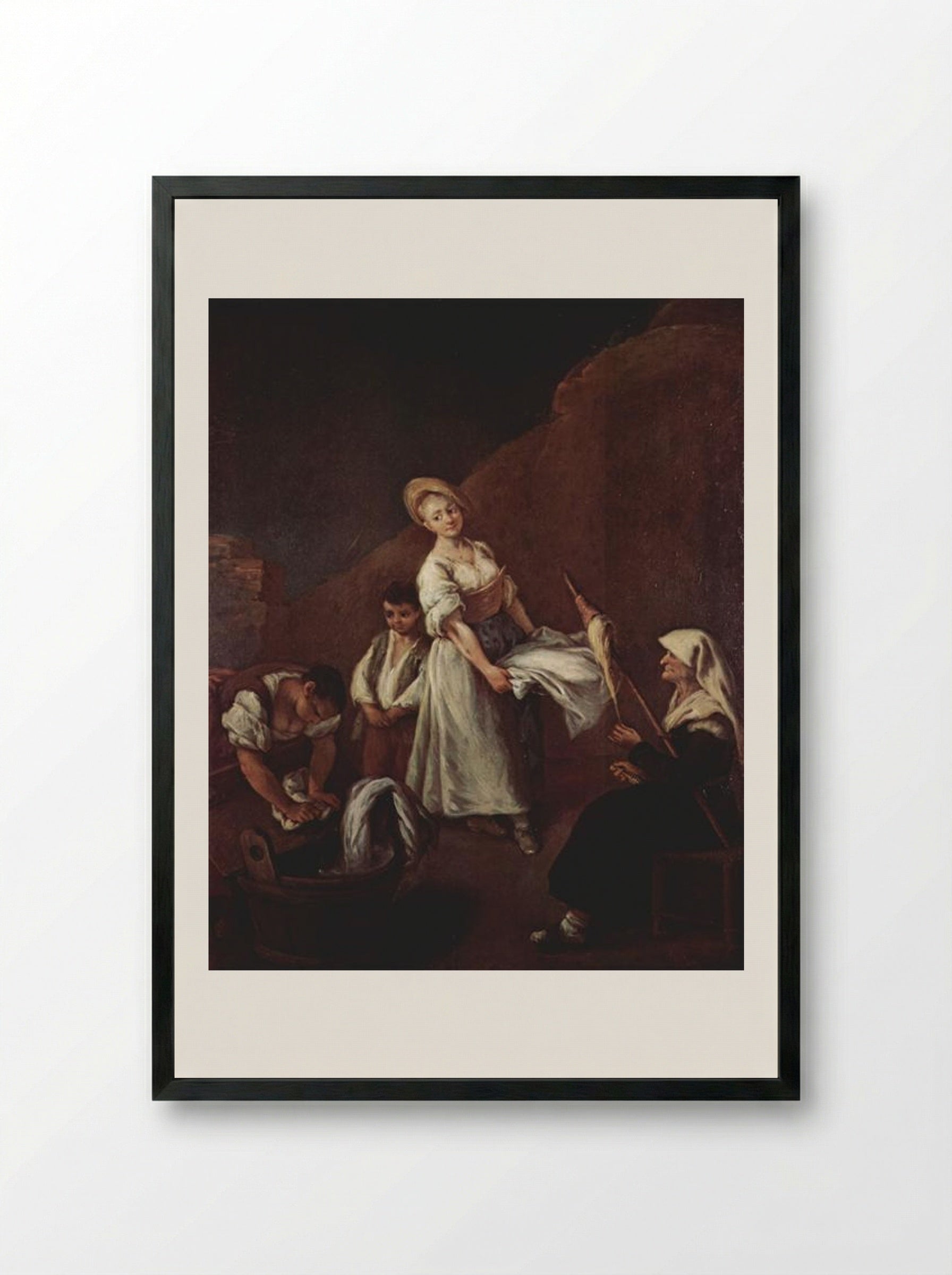 The Washerwomen - Pietro Longhi - Framed Print Black