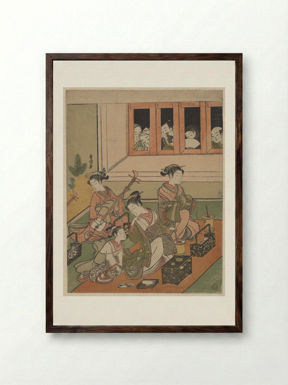 The Watchers and the Watched - Suzuki Harunobu - Framed Print Dark Wood