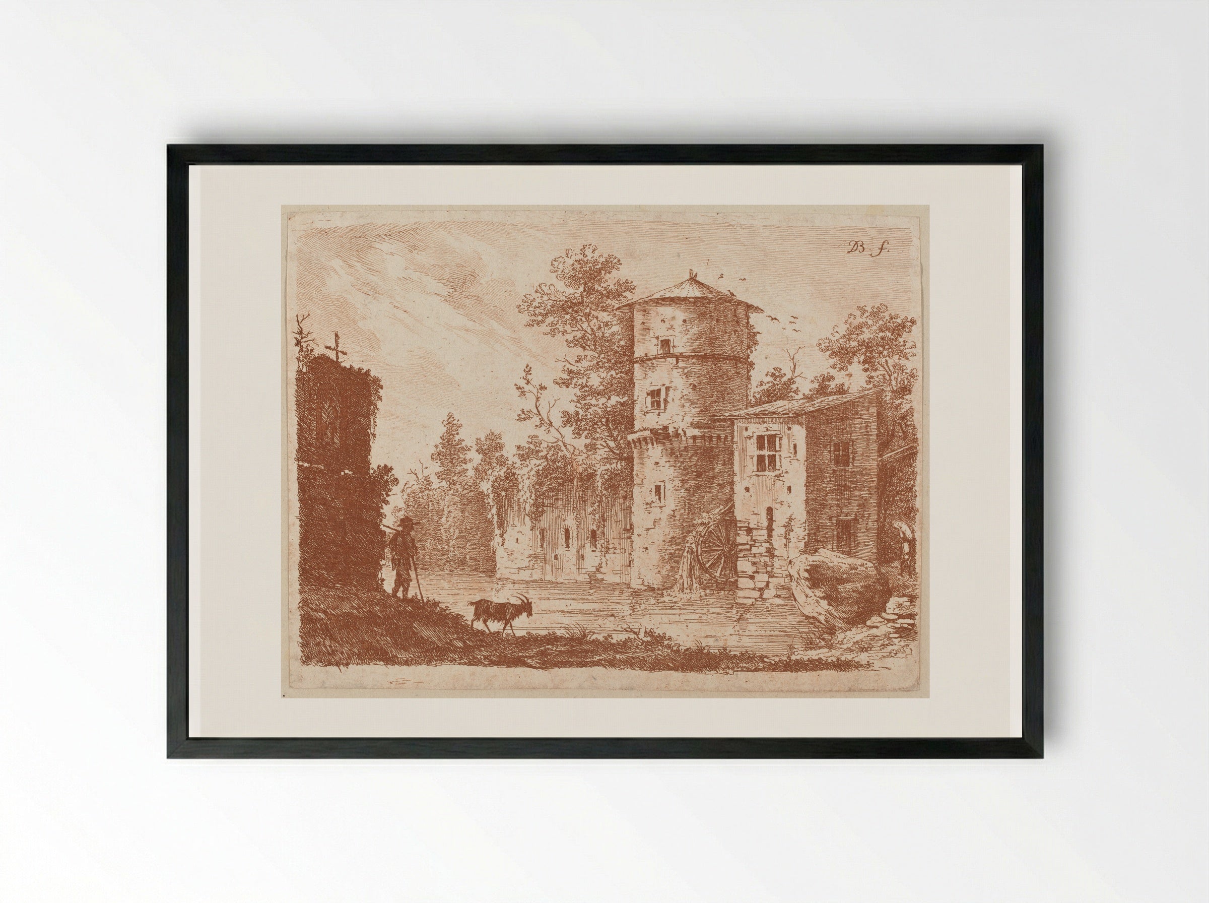 The Water-Mill - Jean-Jacques de Boissieu - Framed Print Black