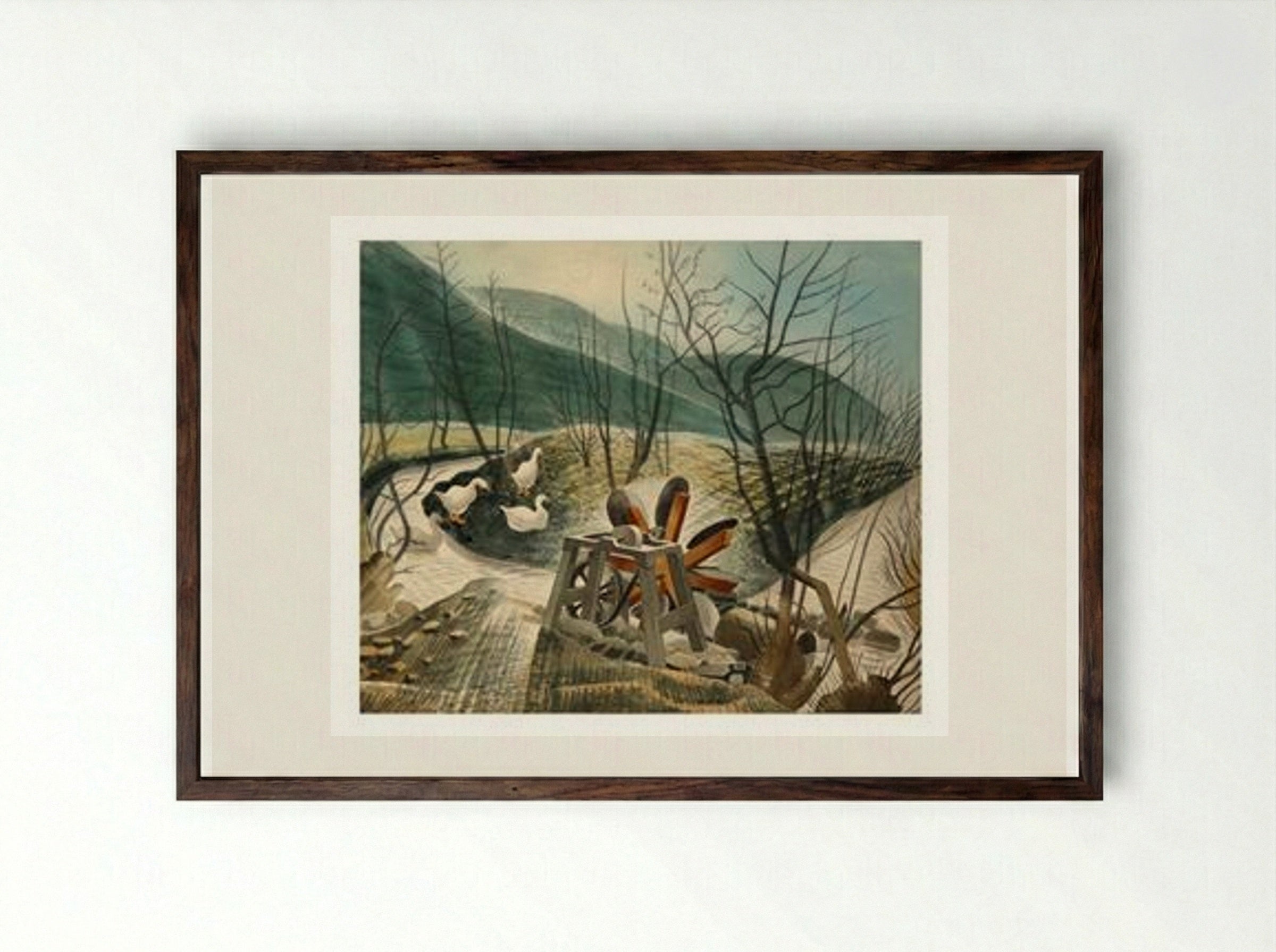 The Water Wheel - Eric Ravilious - Framed Print Dark Wood