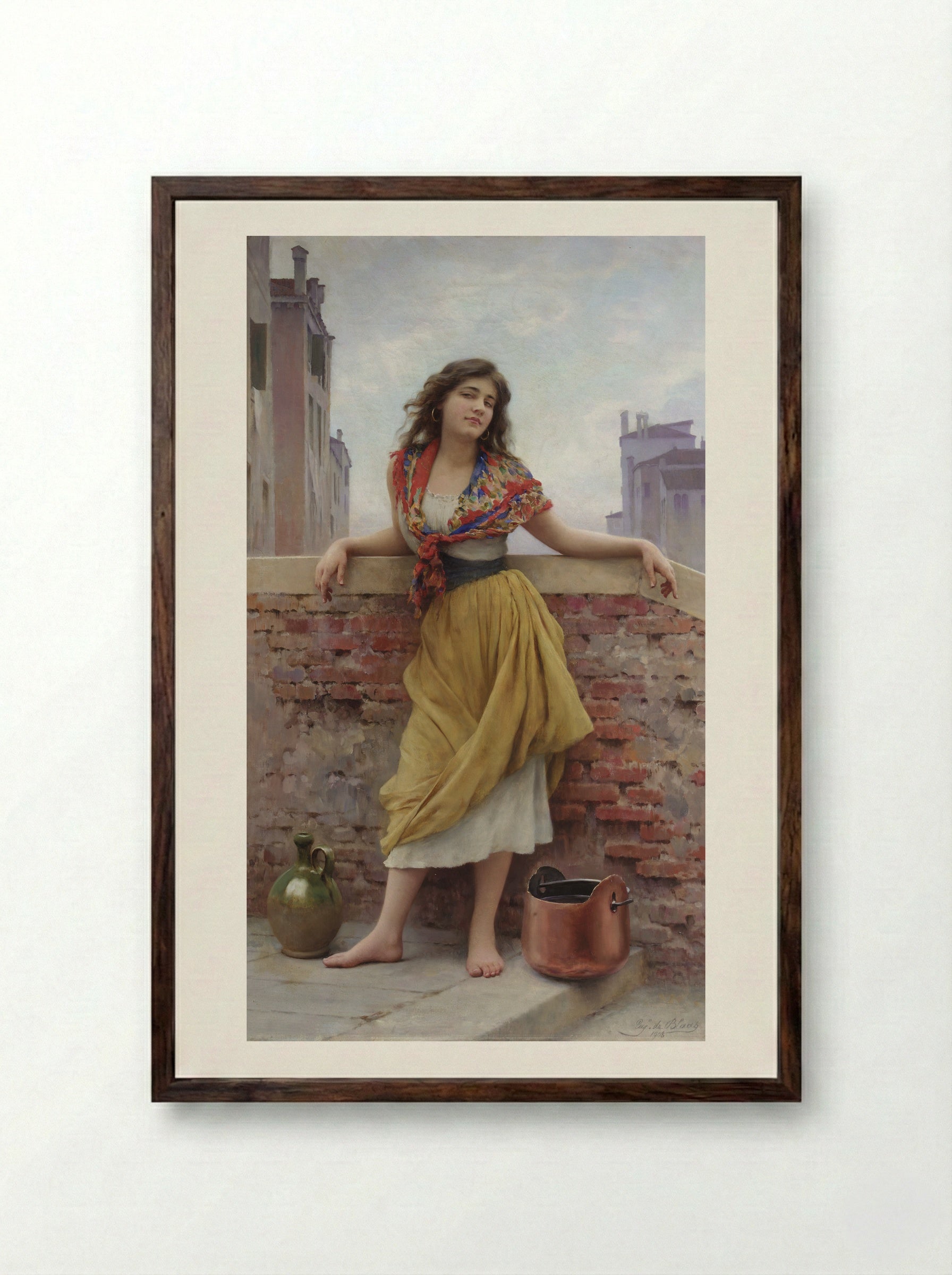 The Watercarrier - Eugene de Blaas - Framed Print Dark Wood