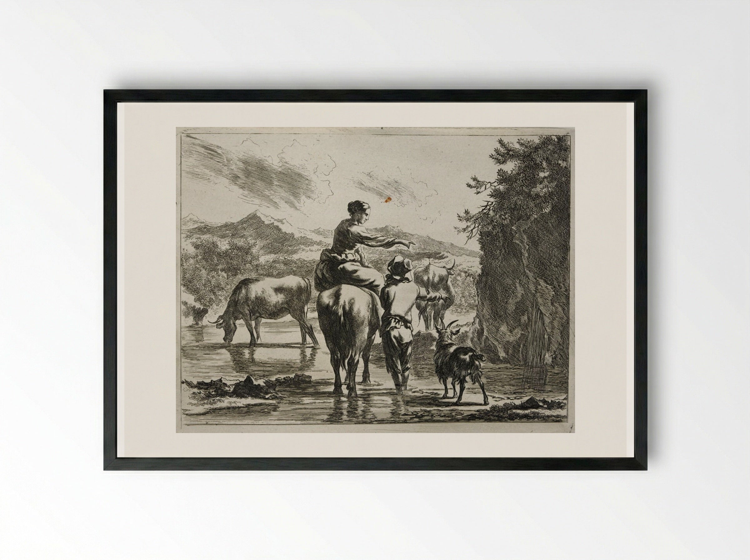 The Waterfall - Johannes Visscher - Framed Print Black
