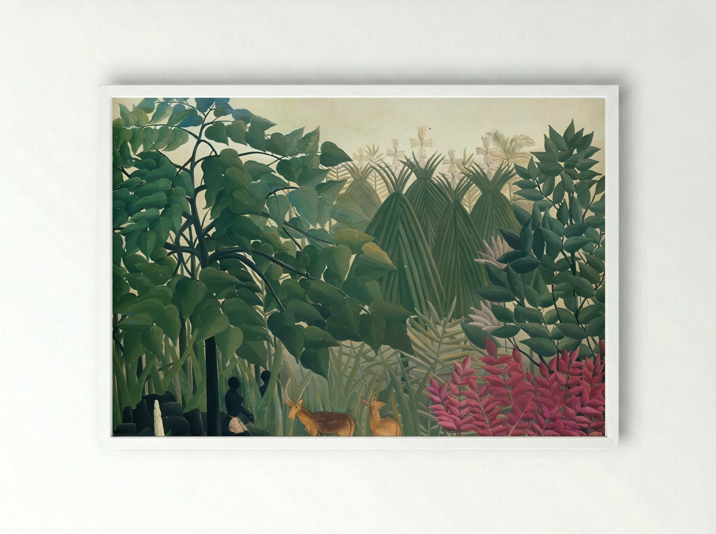 The Waterfall by Henri Rousseau – Naïve Art Jungle Landscape Print - Framed Print White