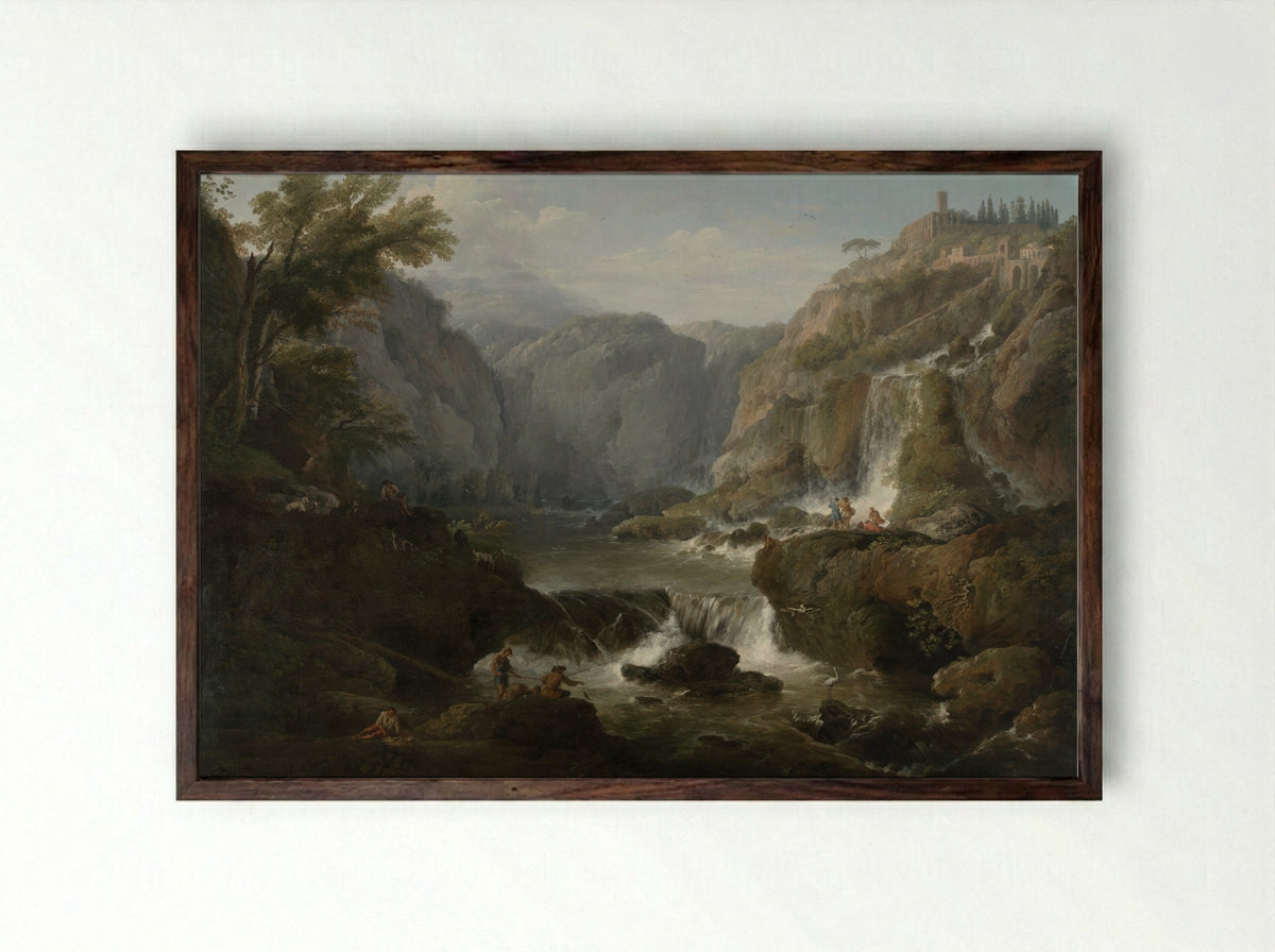 The Waterfalls at Tivoli - Claude-Joseph Vernet - Framed Print Dark Wood