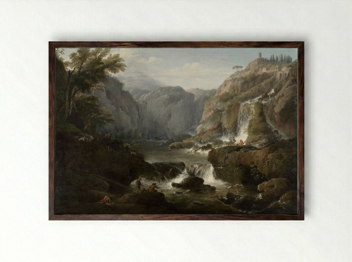 The Waterfalls at Tivoli - Claude-Joseph Vernet - Framed Print Dark Wood