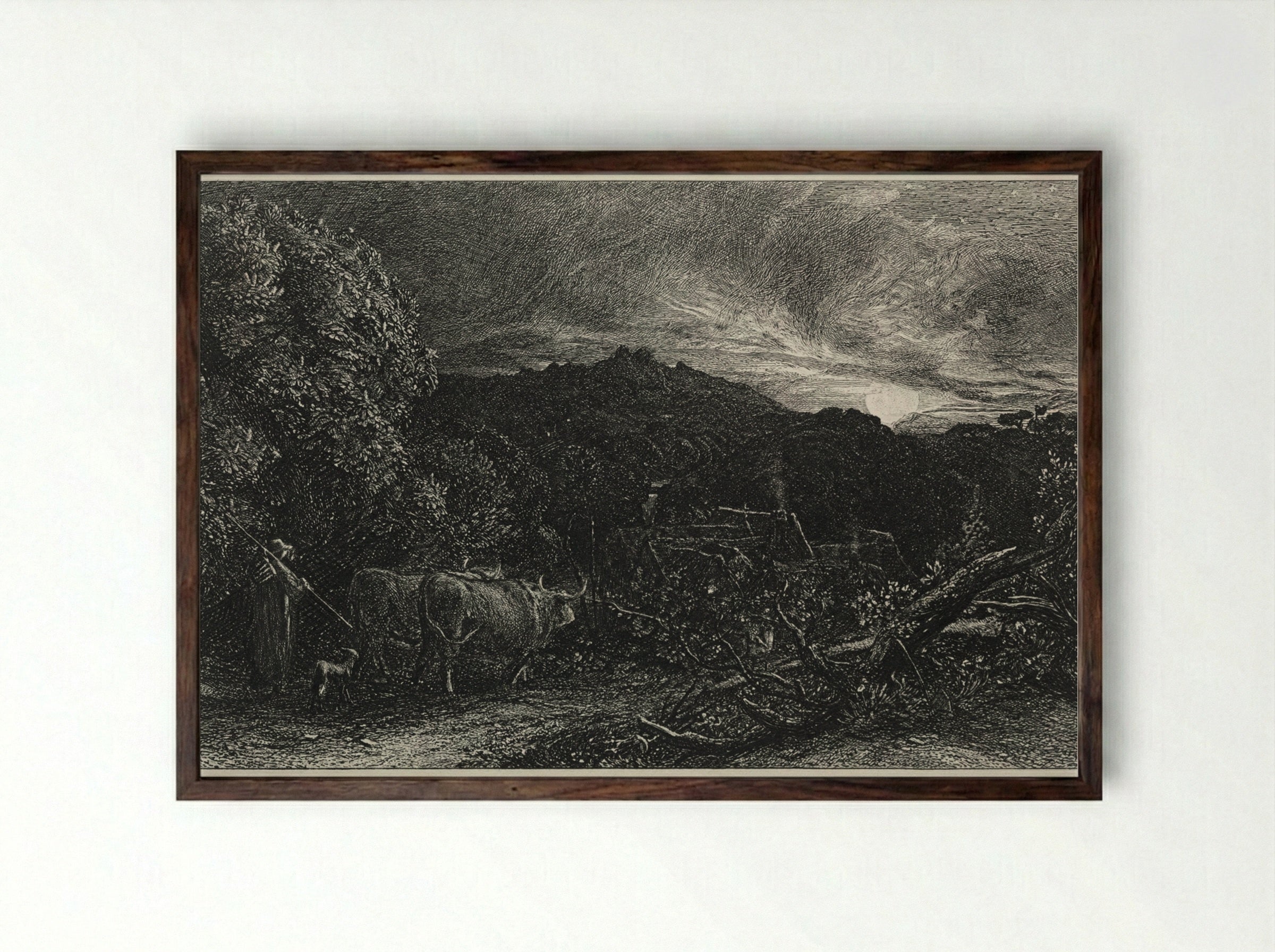 The Weary Plowman - Samuel Palmer - Framed Print Dark Wood