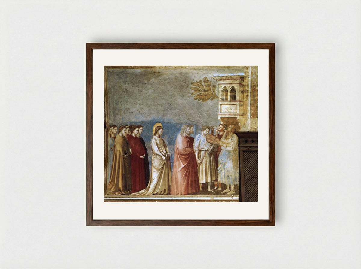 The Wedding Procession of the Virgin - Giotto di Bondone - Framed Print Dark Wood