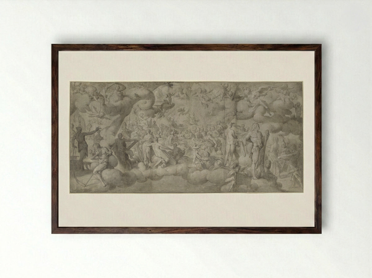 The Wedding of Cupid and Psyche - Bartholomeus Spranger - Framed Print Dark Wood