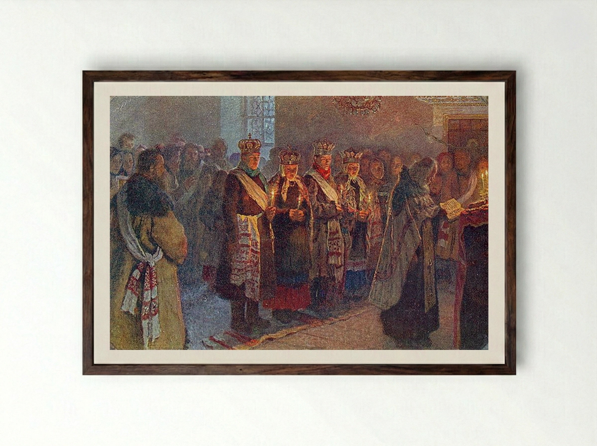 The Wedding - Nikolay Bogdanov-Belsky - Framed Print Dark Wood