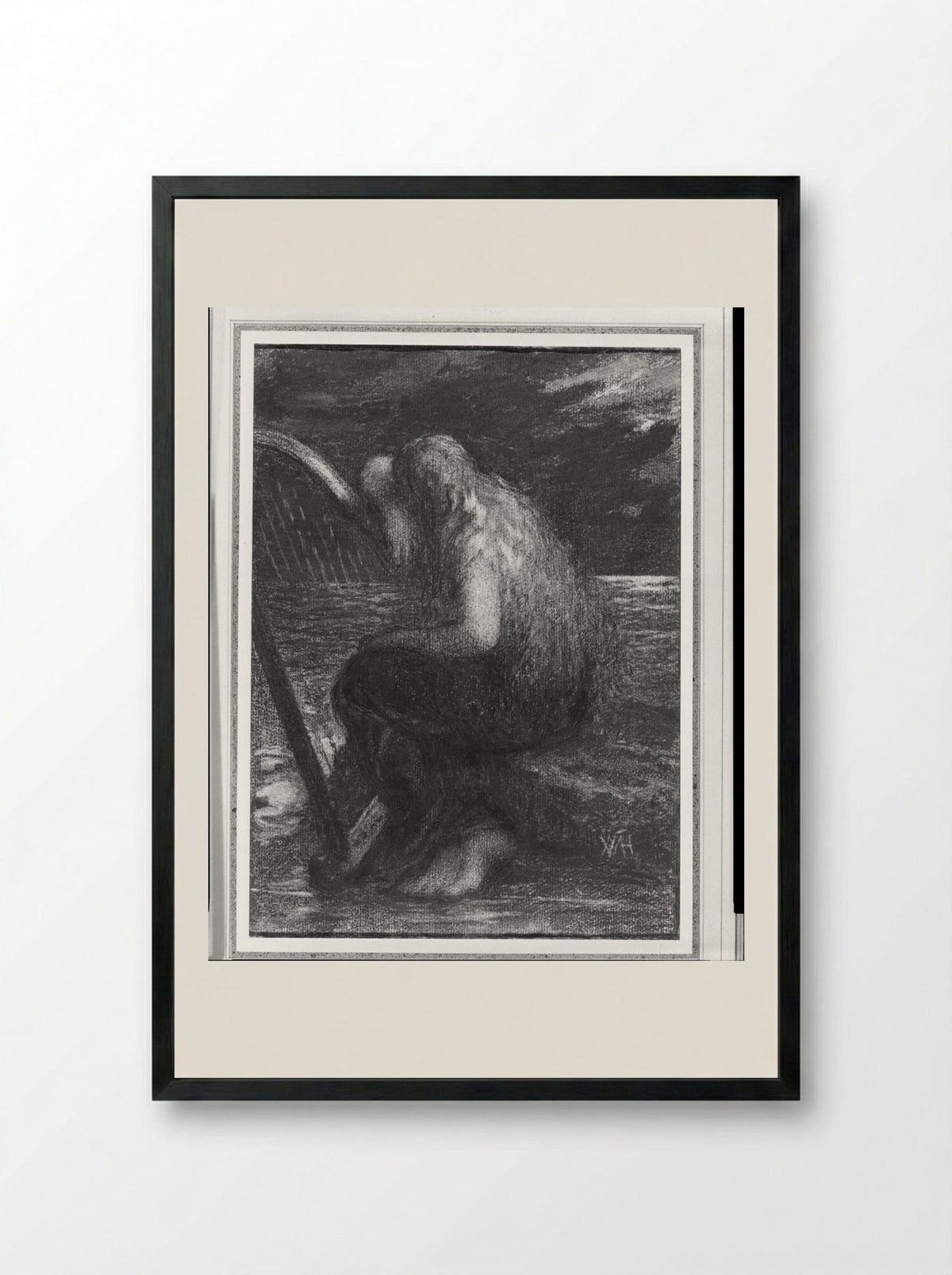 The Weeping Harpist - William Morris Hunt - Framed Print Black