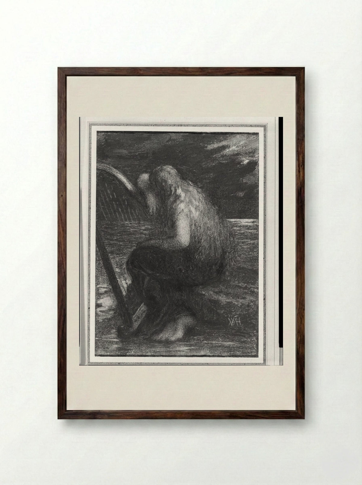 The Weeping Harpist - William Morris Hunt - Framed Print Dark Wood