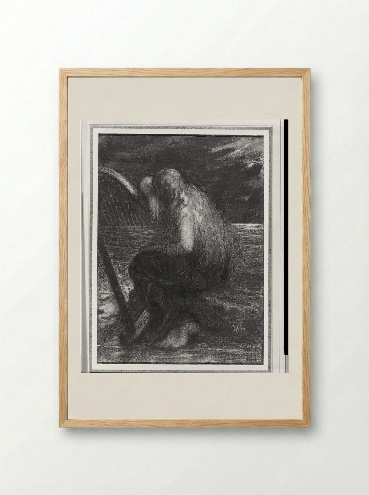 The Weeping Harpist - William Morris Hunt - Framed Print Wood