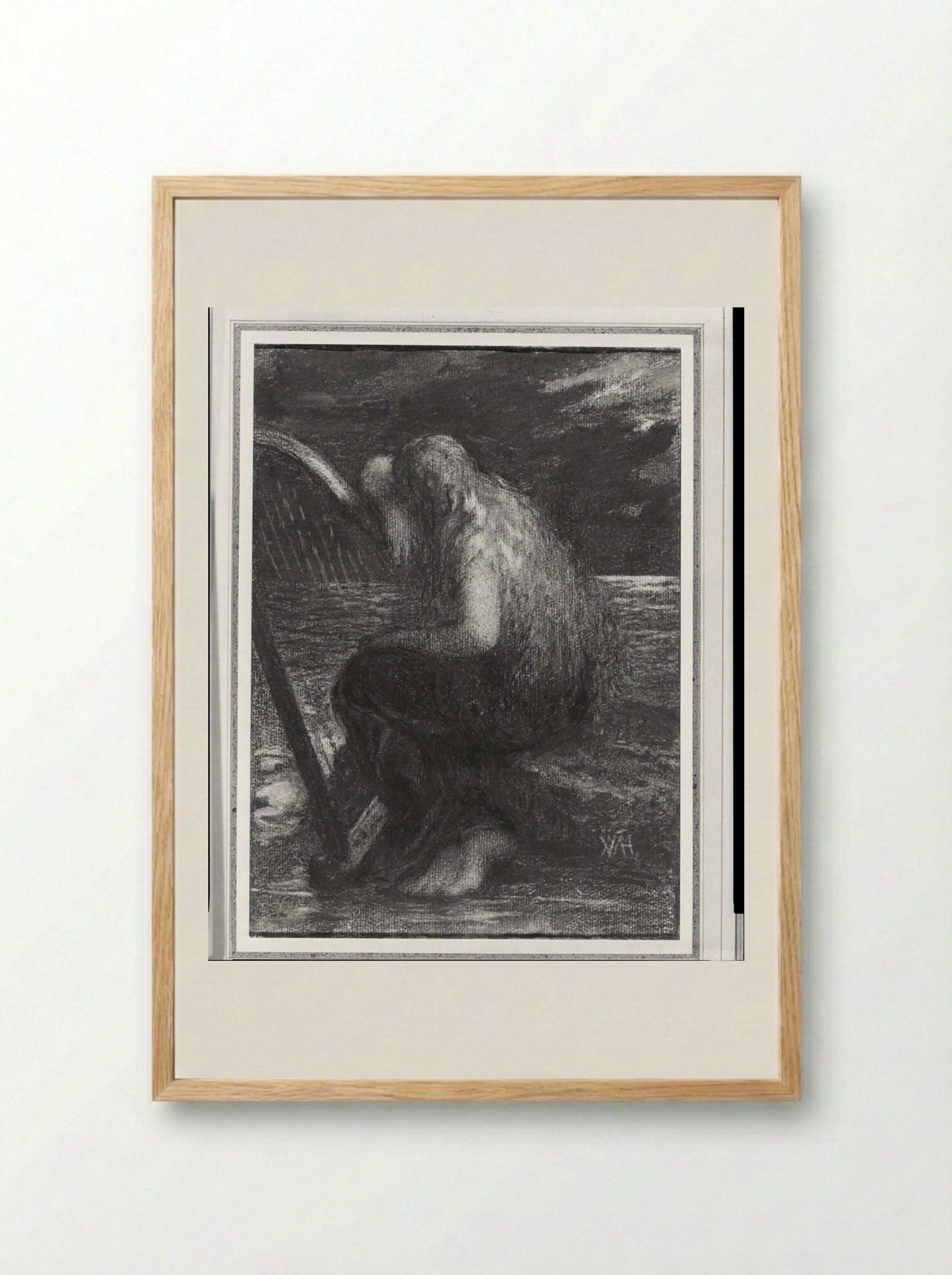 The Weeping Harpist - William Morris Hunt - Framed Print Wood