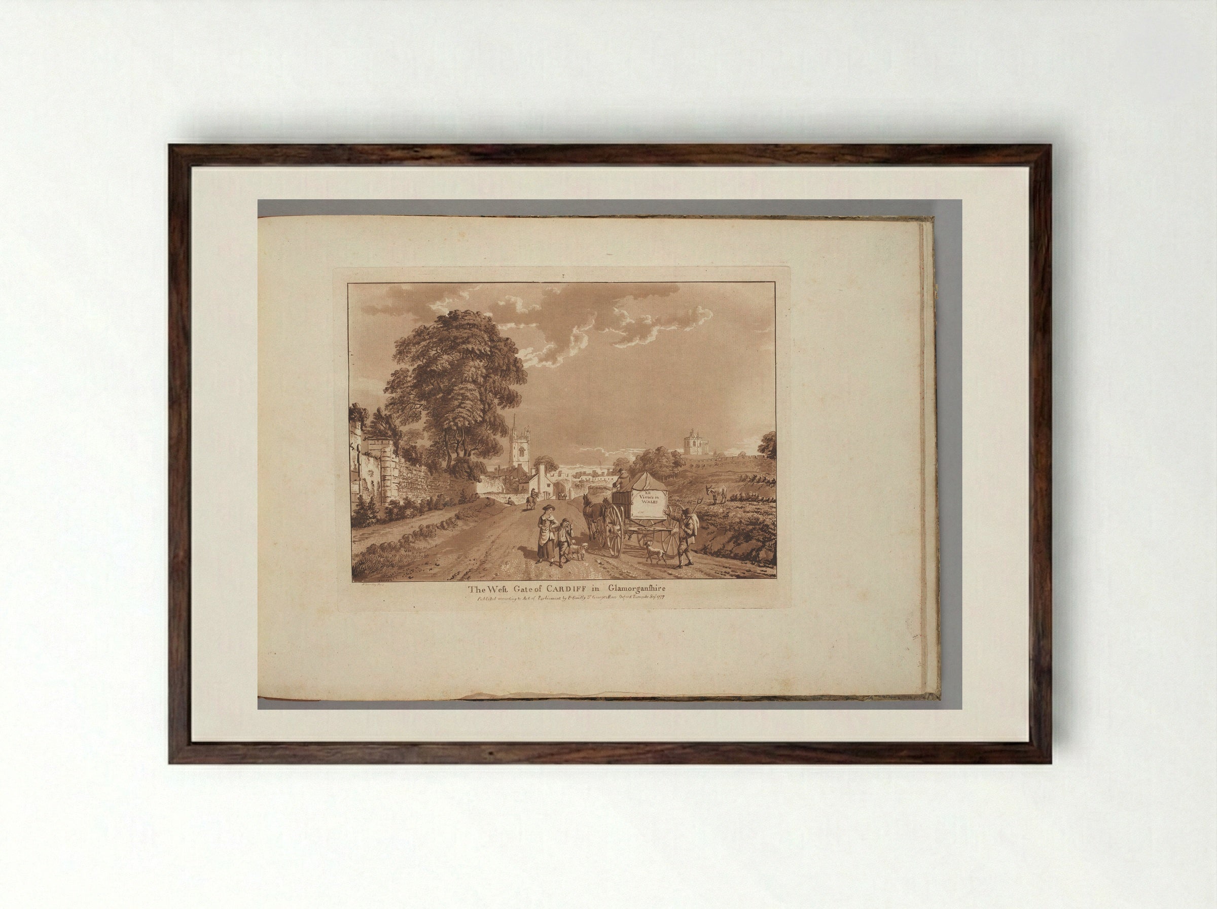 The West Gate of Cardiff in Glamorgan Shire - Paul Sandby - Framed Print Dark Wood