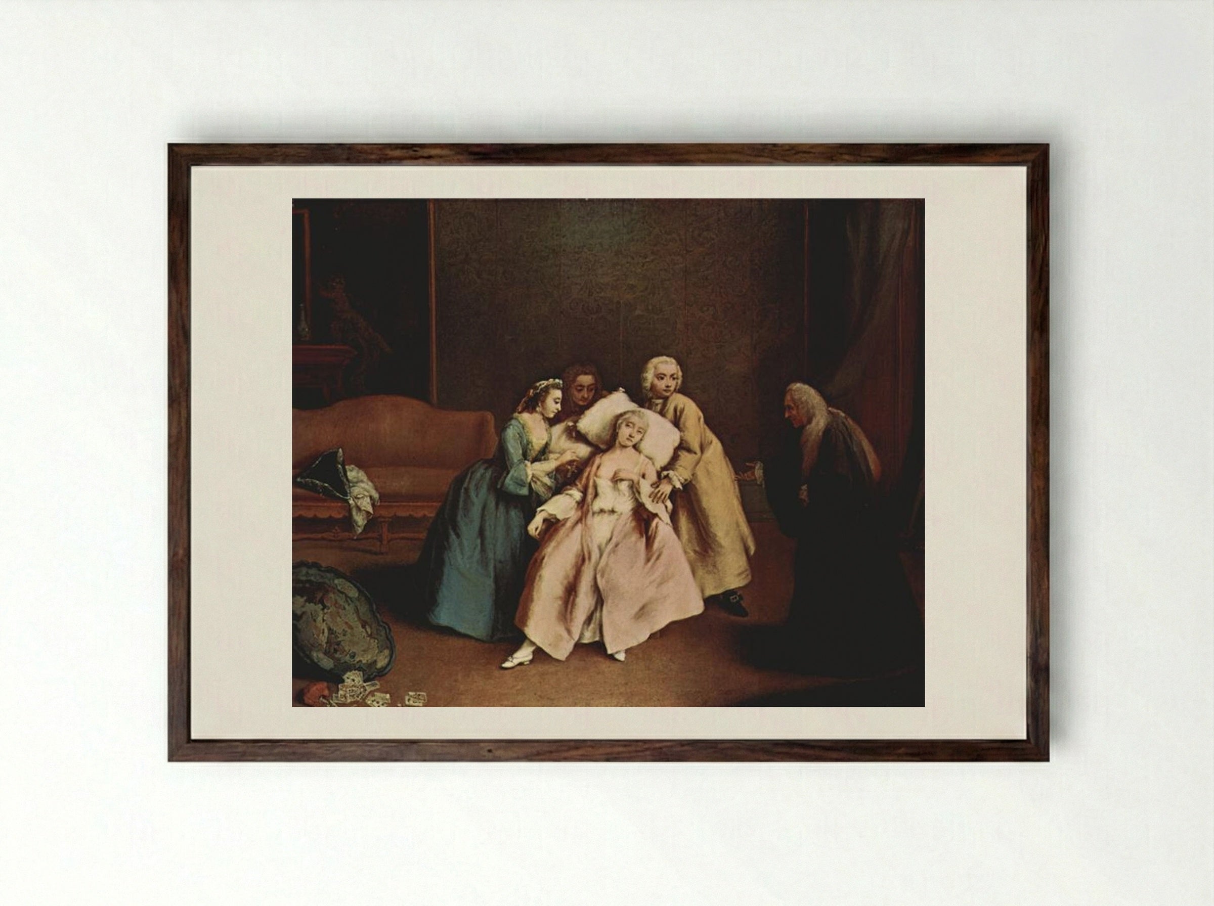 The Wet-Nurse - Pietro Longhi - Framed Print Dark Wood