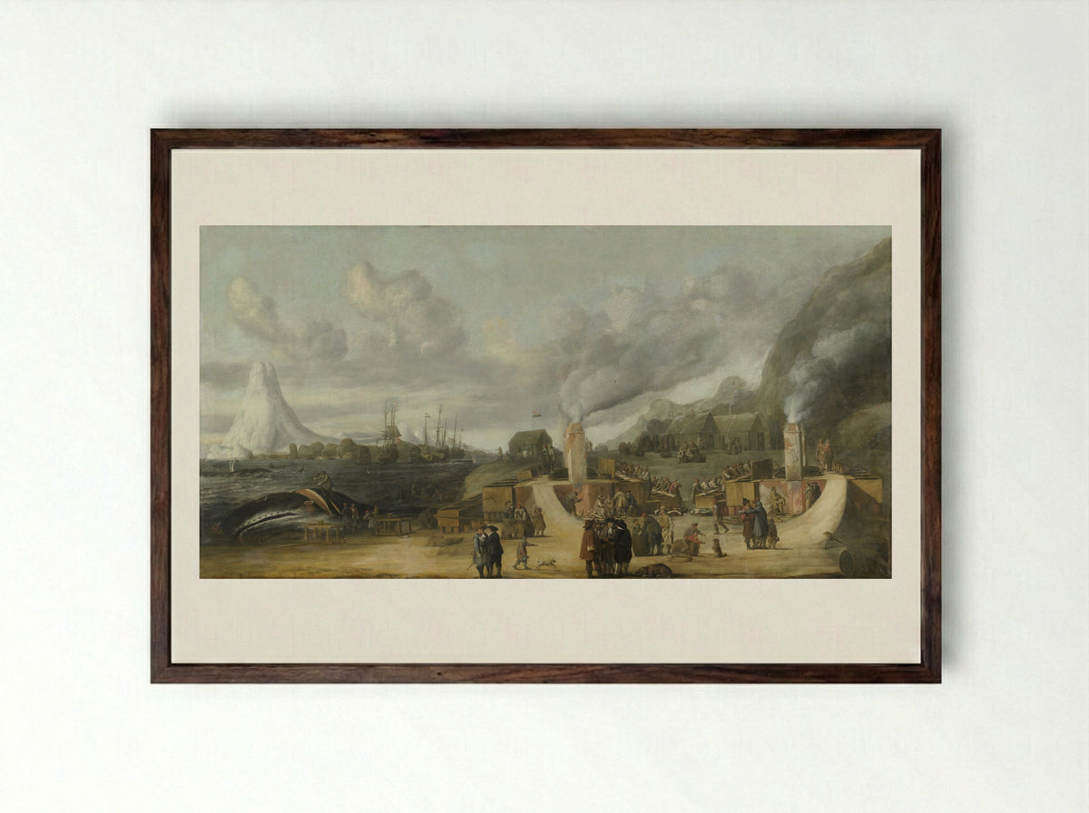 The Whale-oil Refinery near the Village of Smerenburg - Cornelis de Man - Framed Print Dark Wood