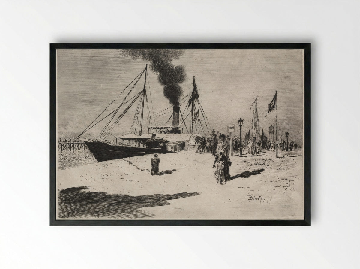 The Wharf at Trouville - Félix Hilaire Buhot - Framed Print Black