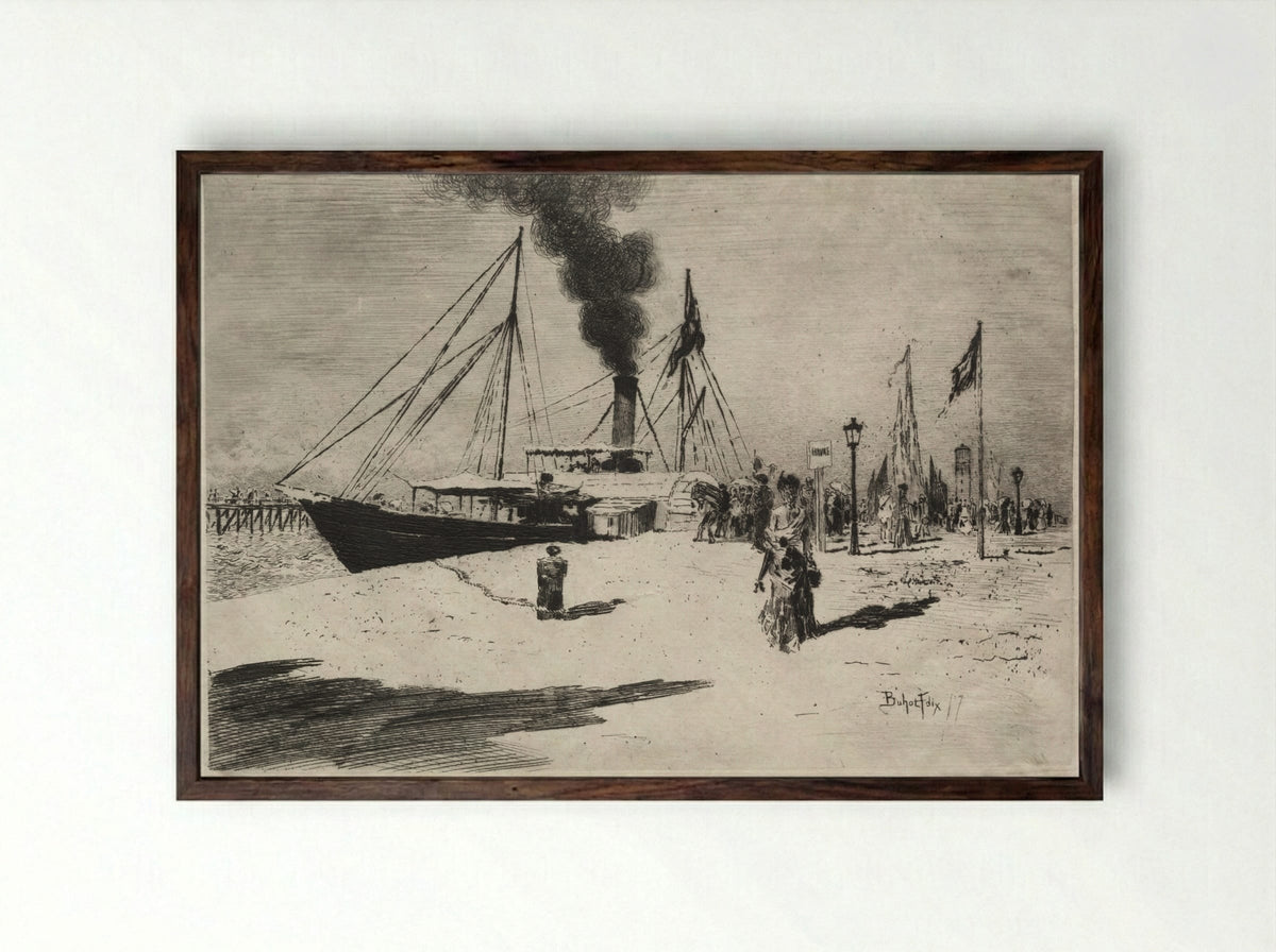 The Wharf at Trouville - Félix Hilaire Buhot - Framed Print Dark Wood