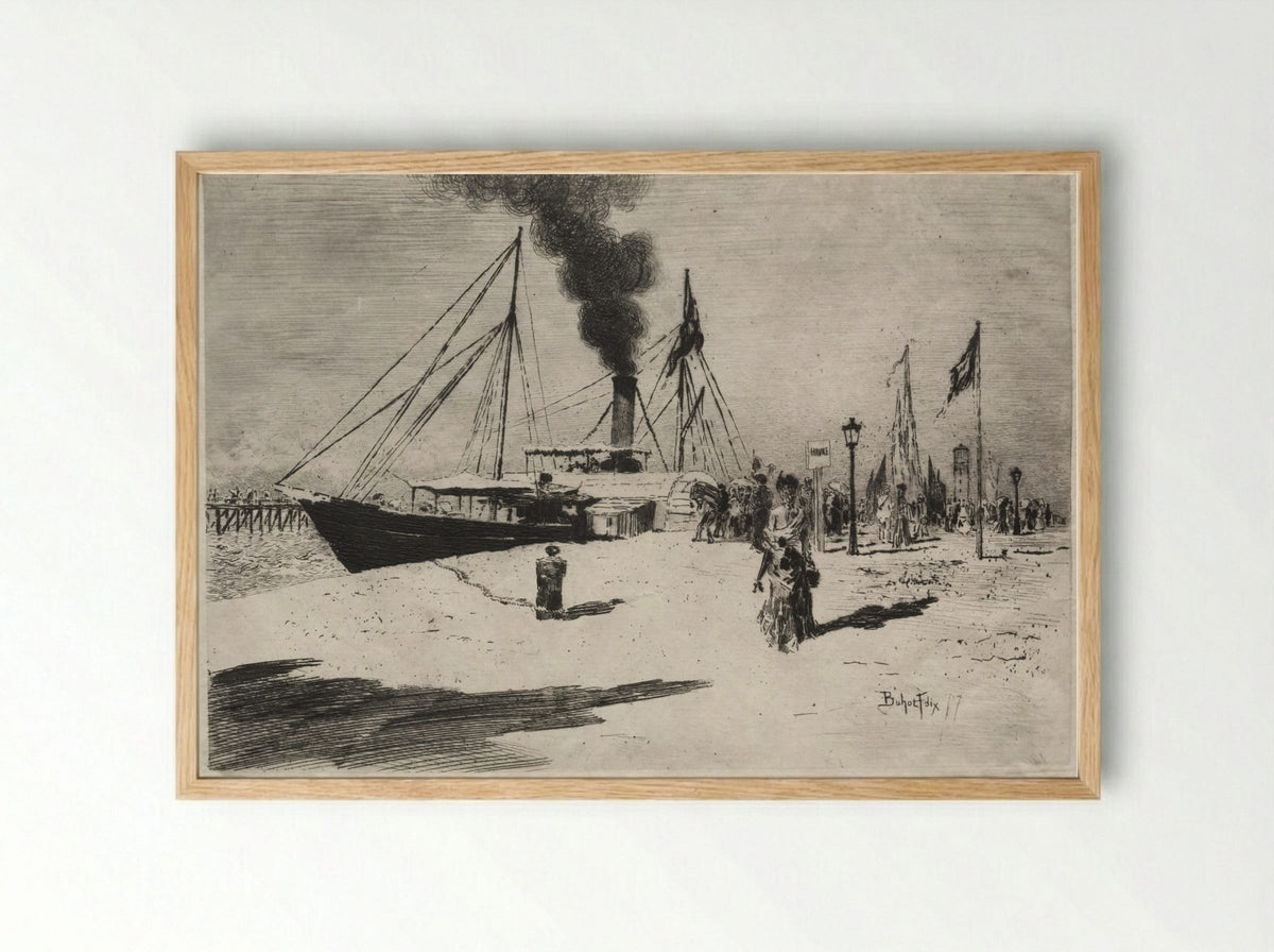 The Wharf at Trouville - Félix Hilaire Buhot - Framed Print Wood