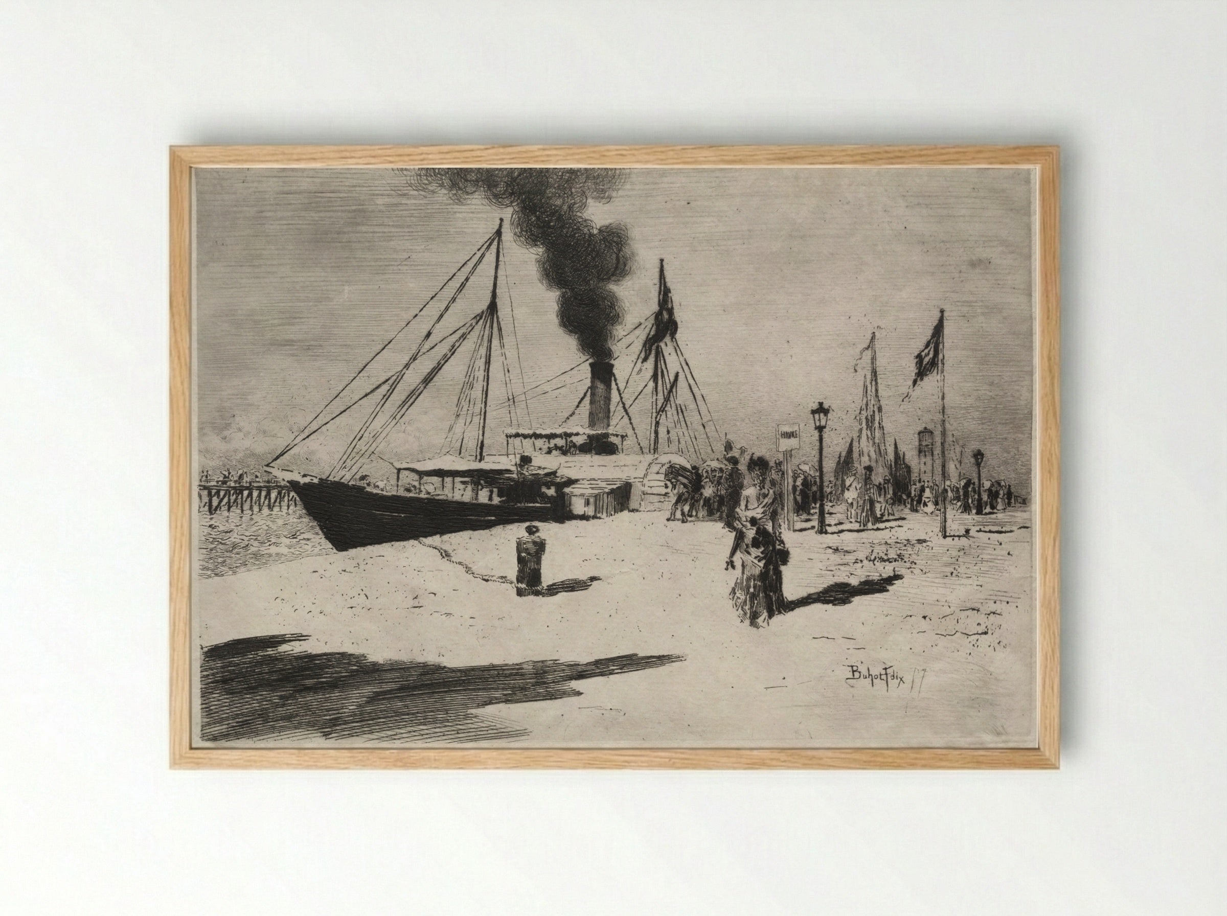 The Wharf at Trouville - Félix Hilaire Buhot - Framed Print Wood