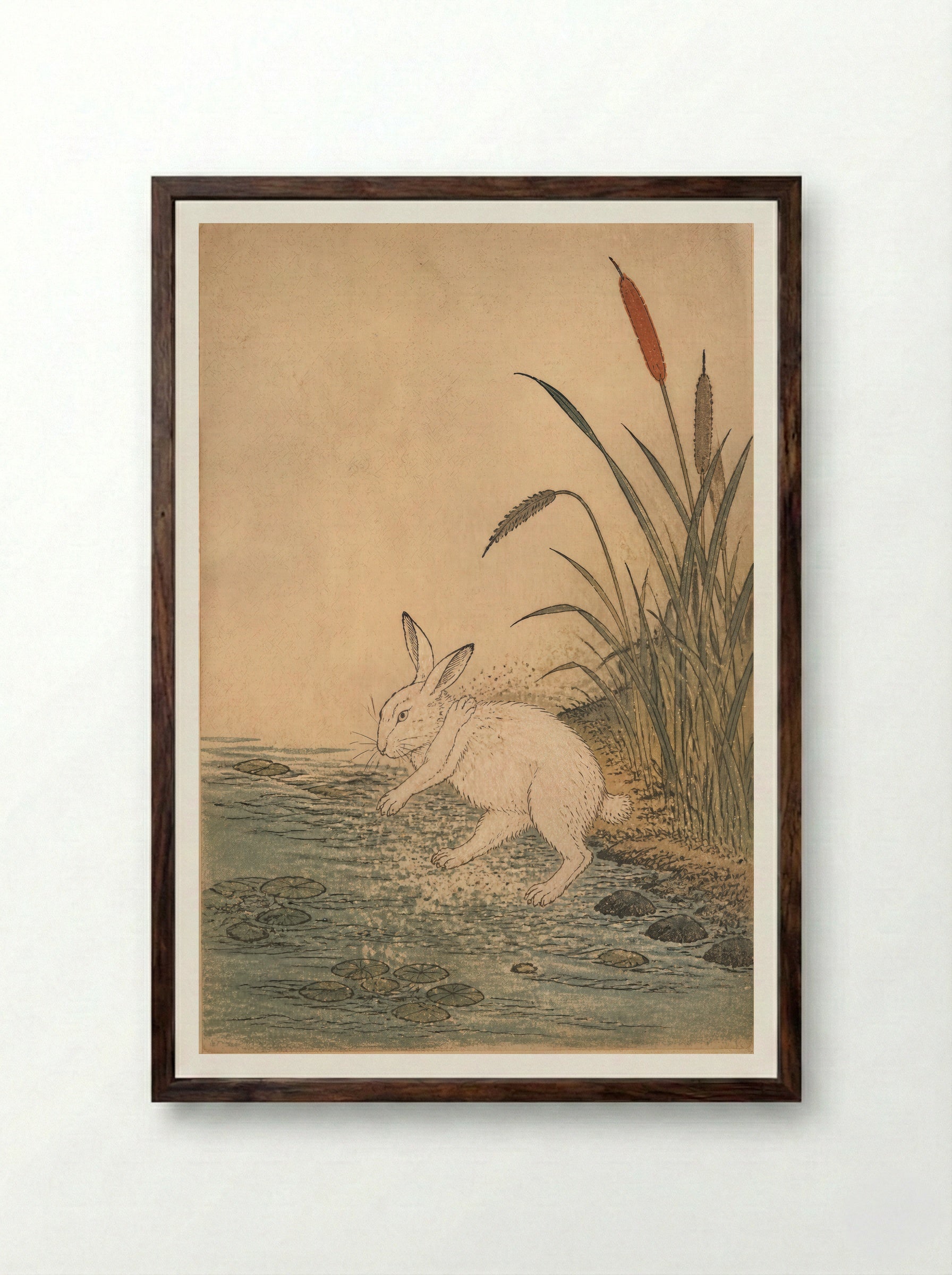 The White Hare of Inaba: Cattails at Cape Keta - Framed Print Dark Wood