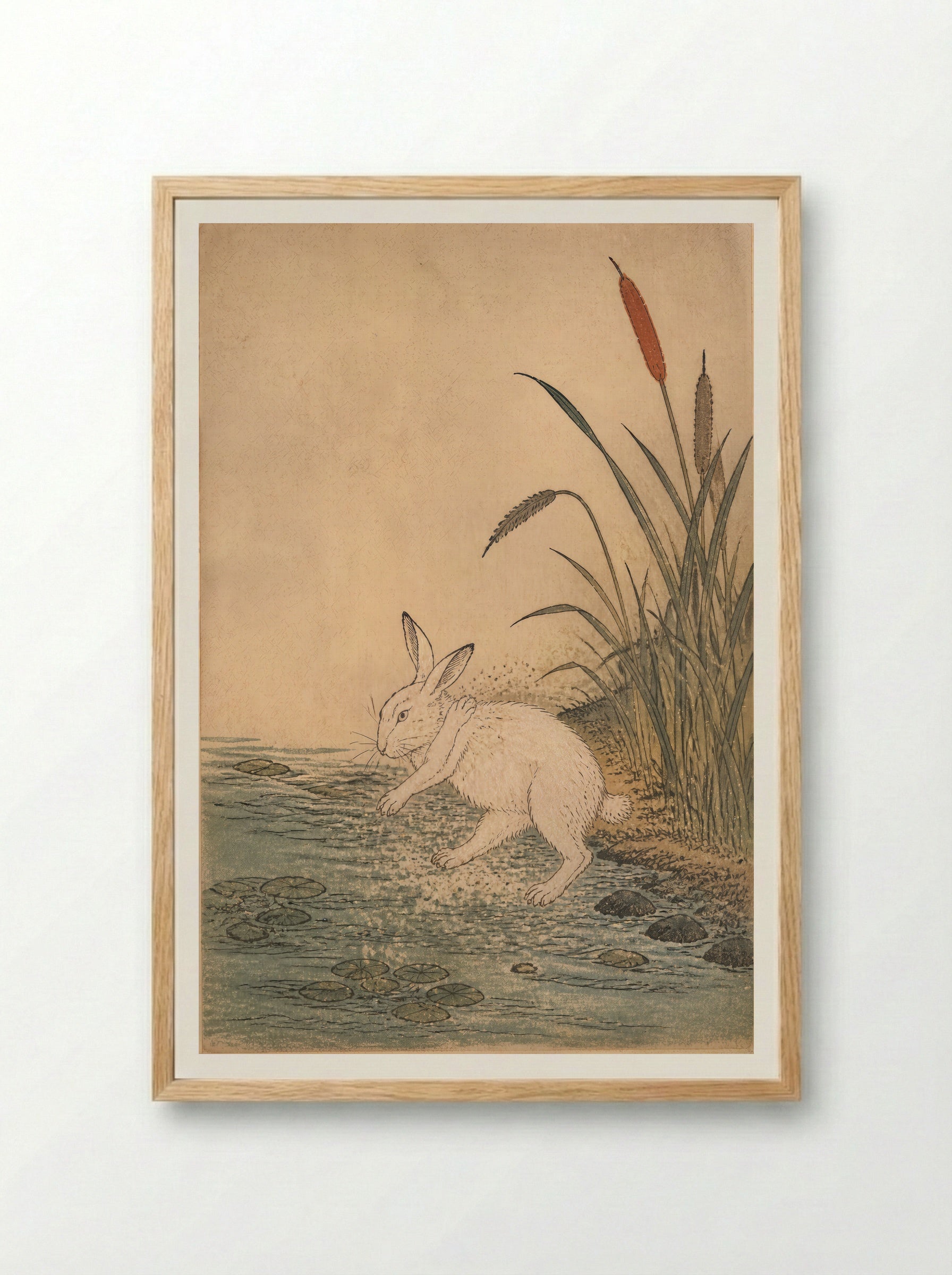 The White Hare of Inaba: Cattails at Cape Keta - Framed Print Wood