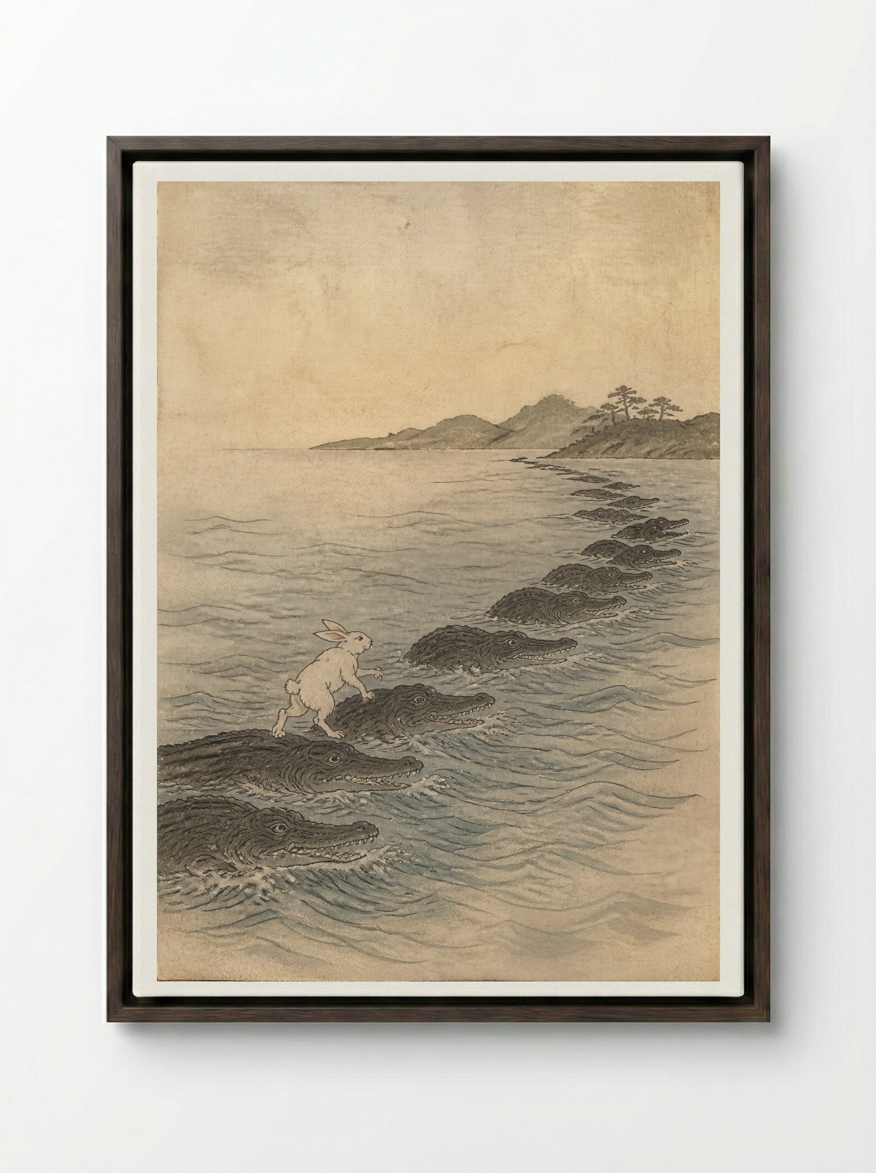 The White Hare of Inaba: The Living Bridge - Framed Canvas Dark Wood